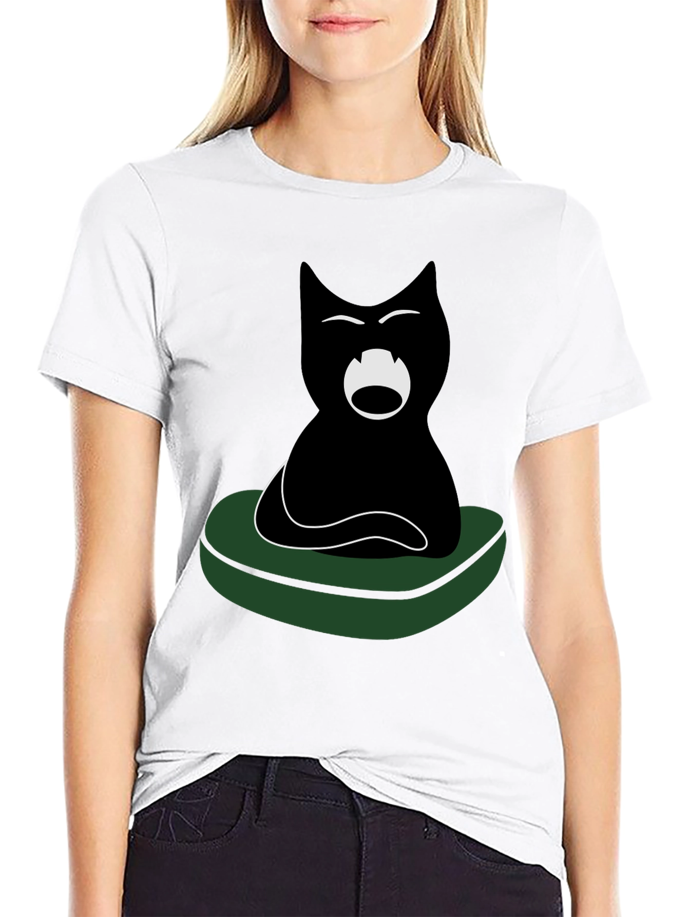 Black Cat on Green Cushion Graphic Tee