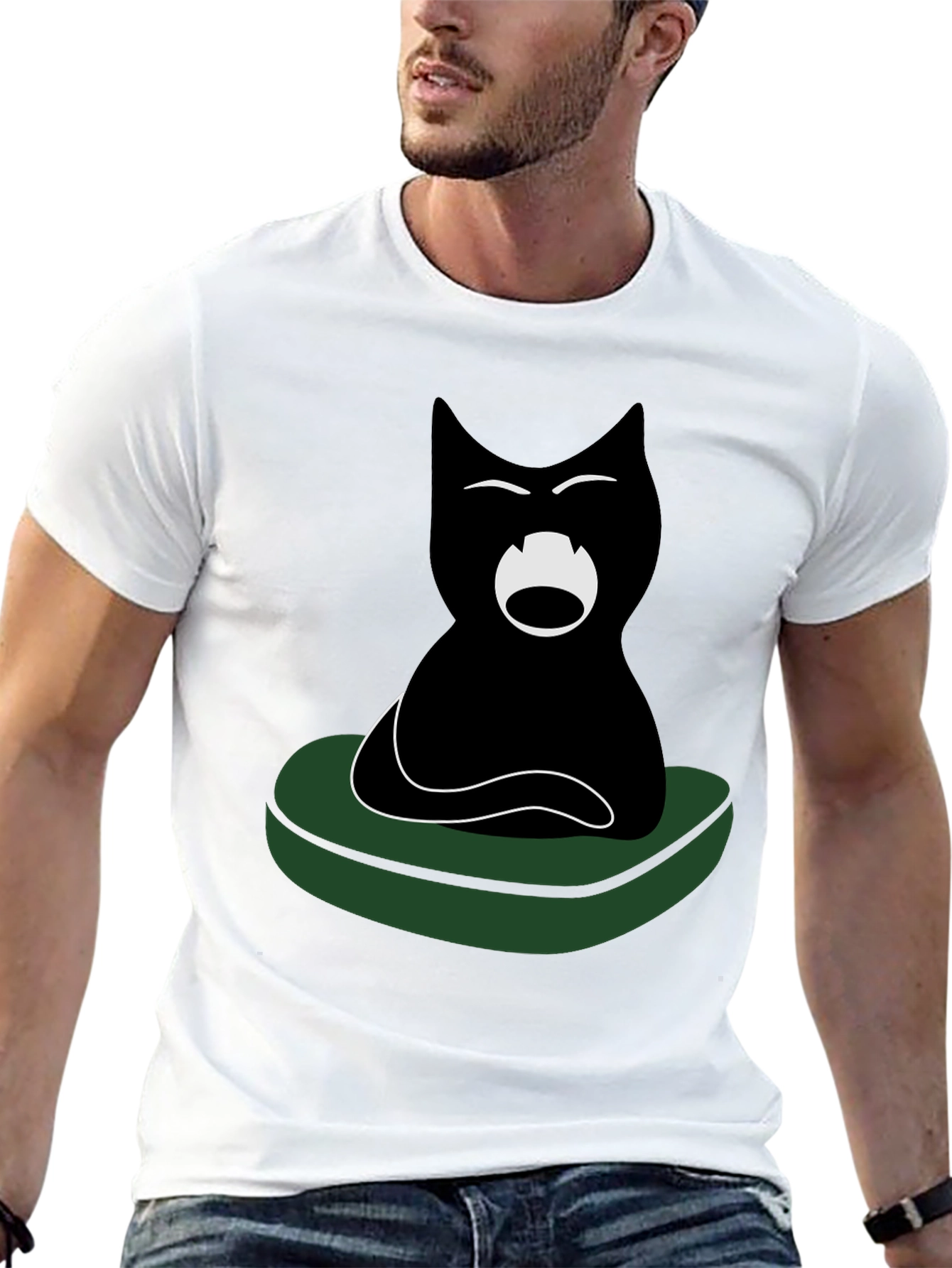 Black Cat on Green Cushion Graphic Tee