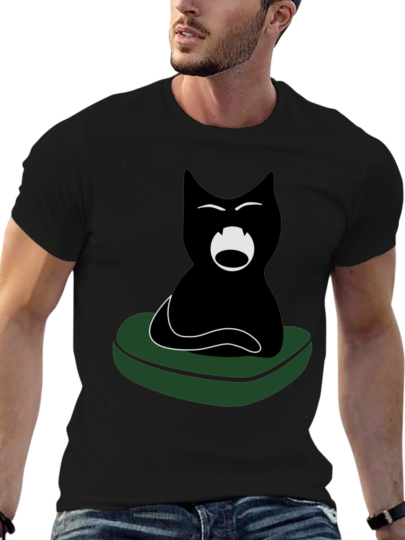 Black Cat on Green Cushion Graphic Tee