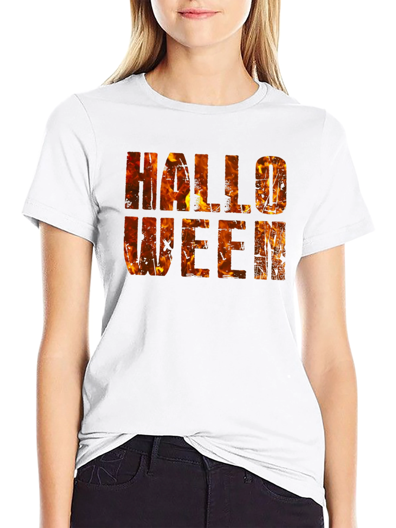 Halloween Fire Text Black T-Shirt