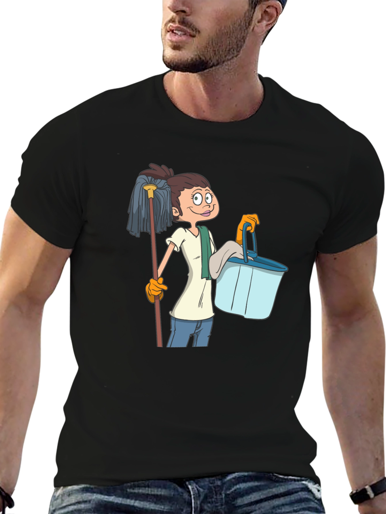 Cartoon Cleaning Lady Graphic T-Shirt