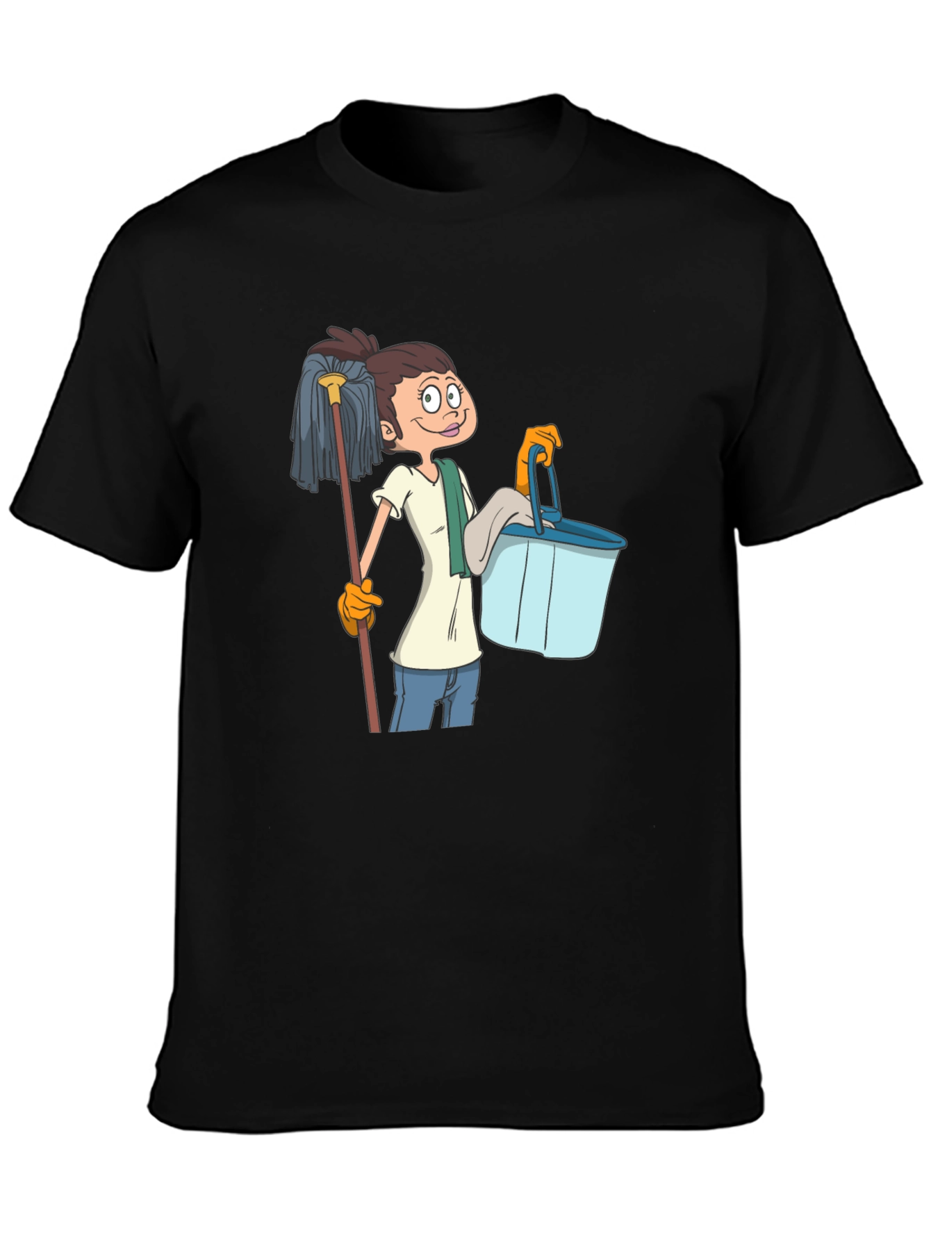 Cartoon Cleaning Lady Graphic T-Shirt