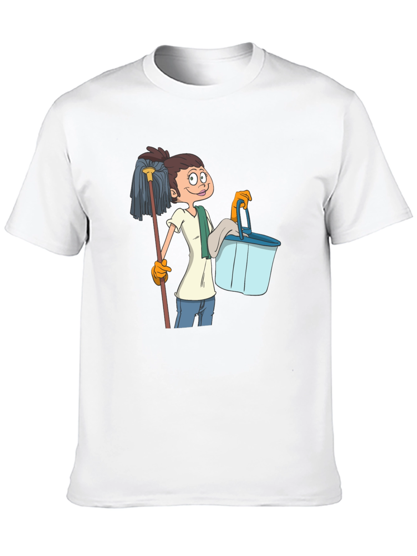 Cartoon Cleaning Lady Graphic T-Shirt