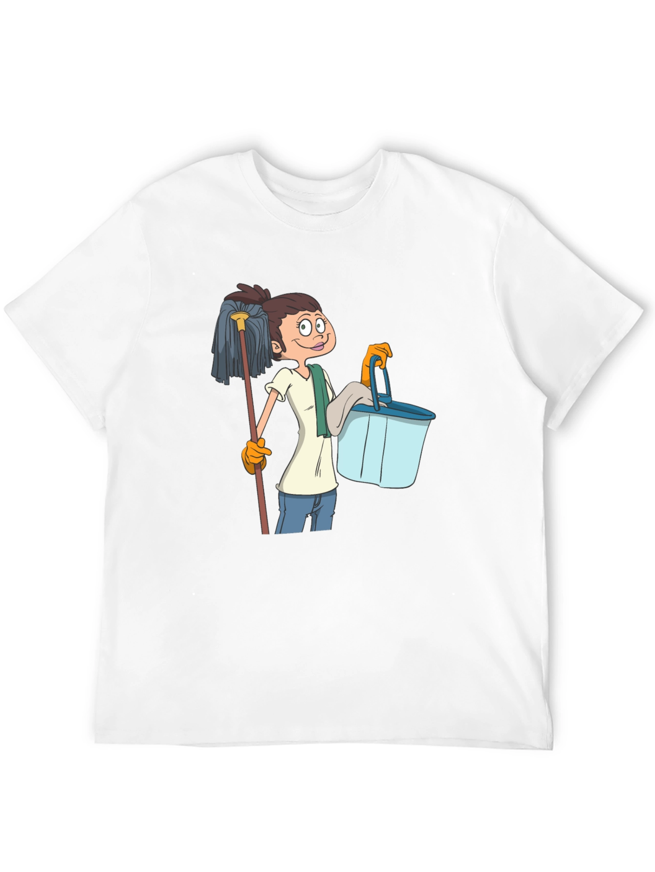 Cartoon Cleaning Lady Graphic T-Shirt