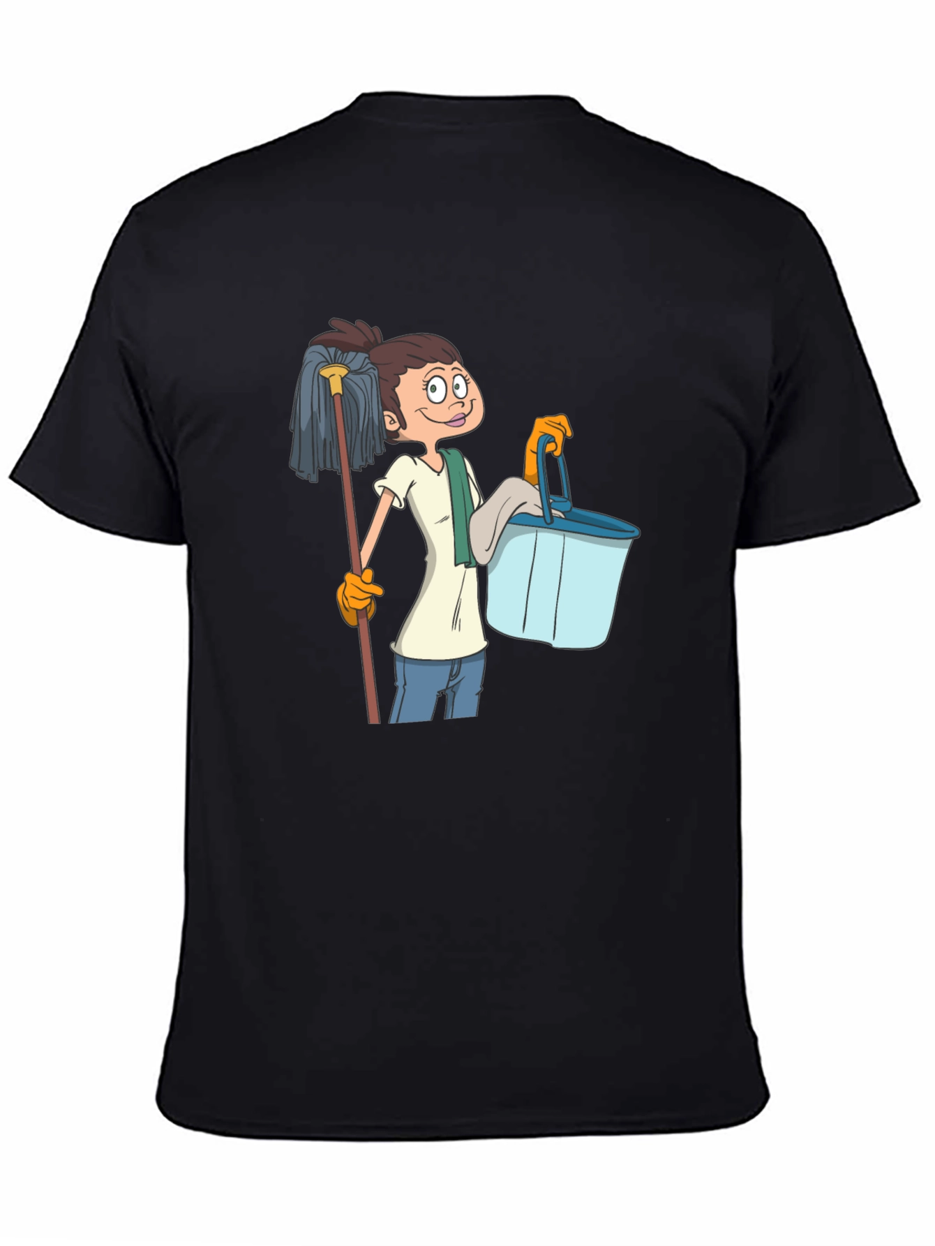 Cartoon Cleaning Lady Graphic T-Shirt