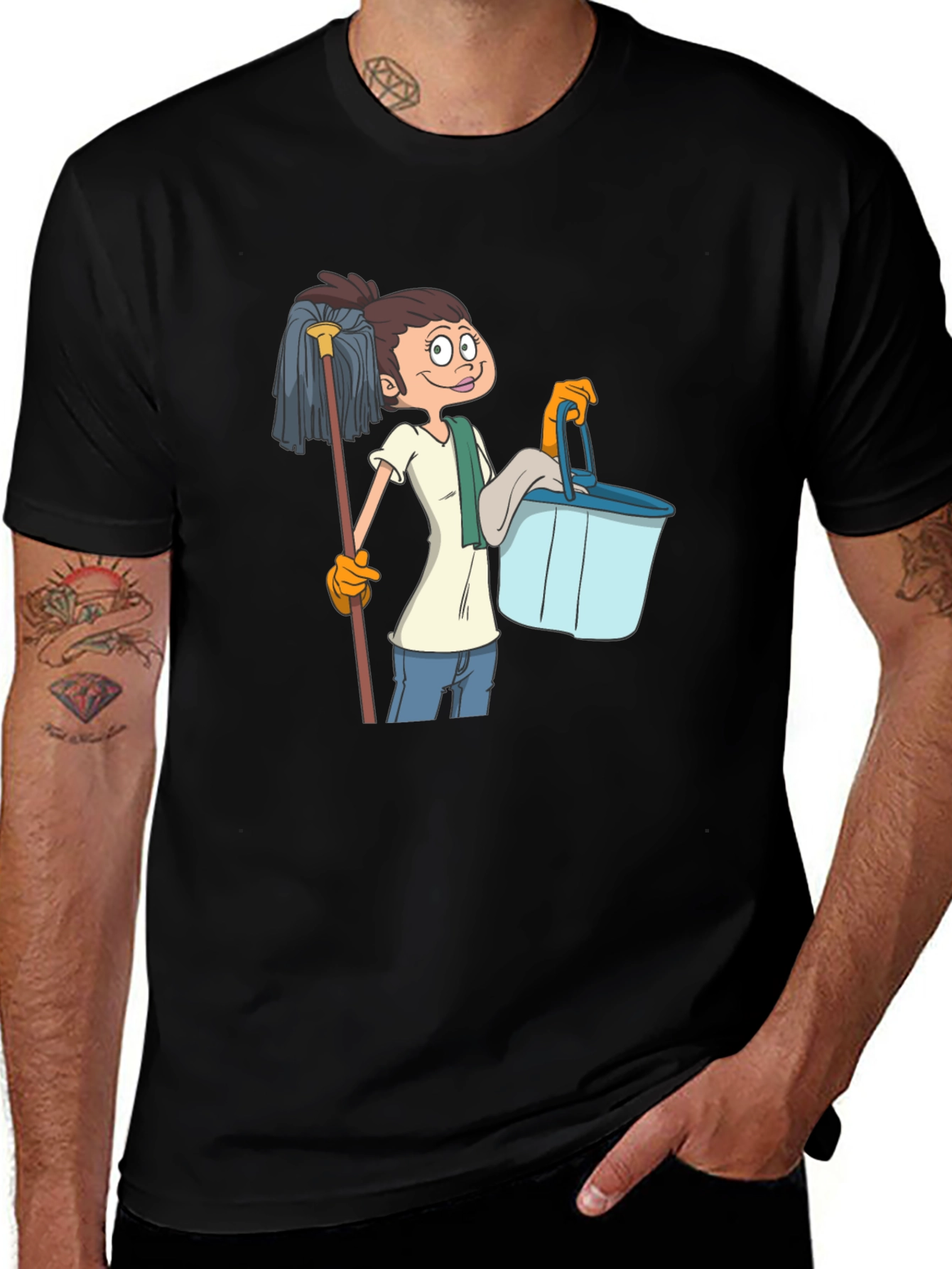 Cartoon Cleaning Lady Graphic T-Shirt