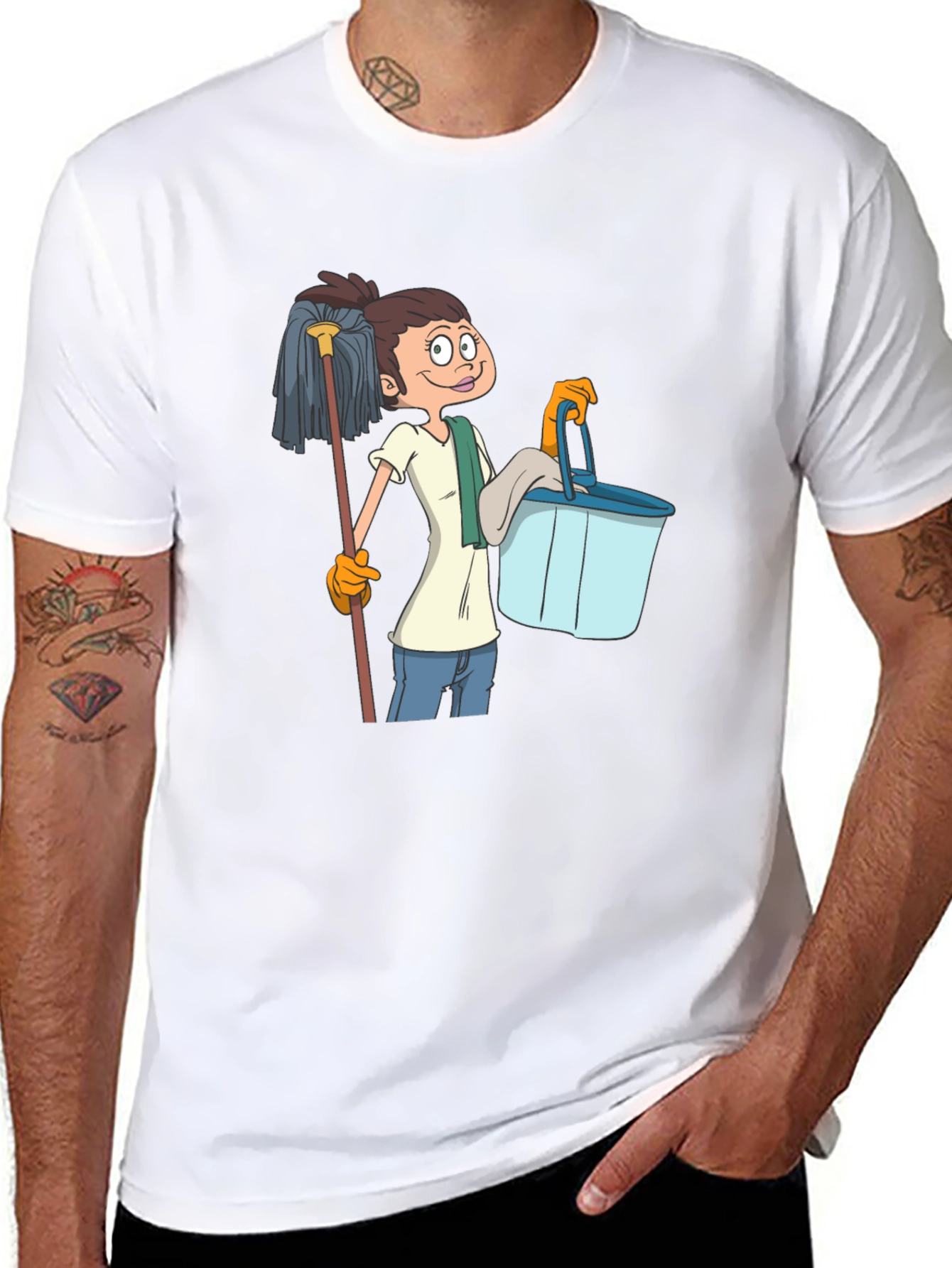 Cartoon Cleaning Lady Graphic T-Shirt