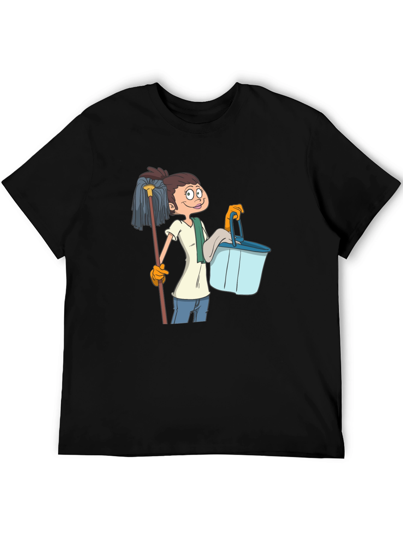Cartoon Cleaning Lady Graphic T-Shirt