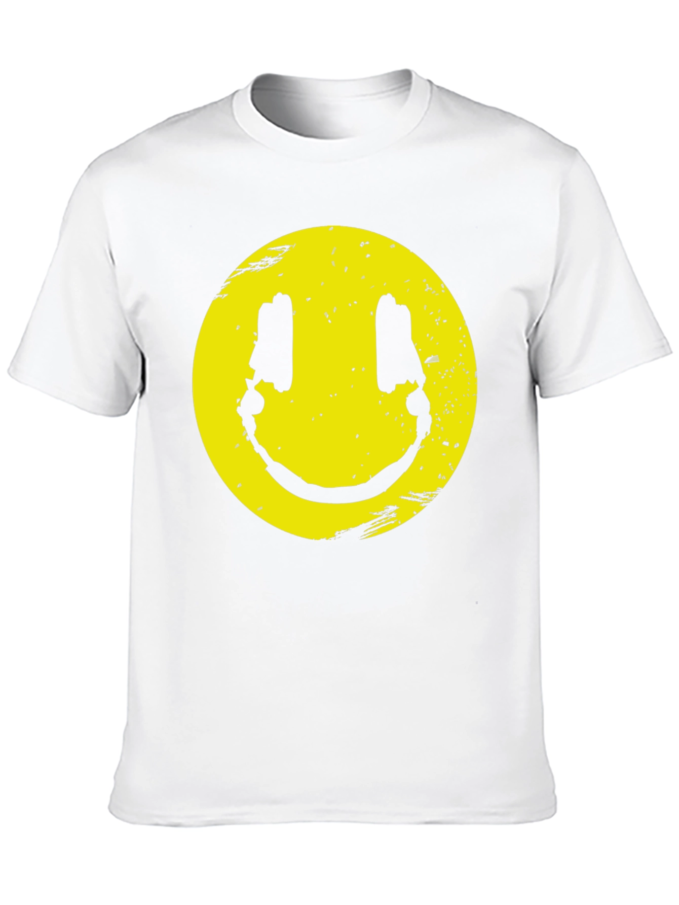 Distressed Smiley Graphic T-Shirt - Black Cotton Blend