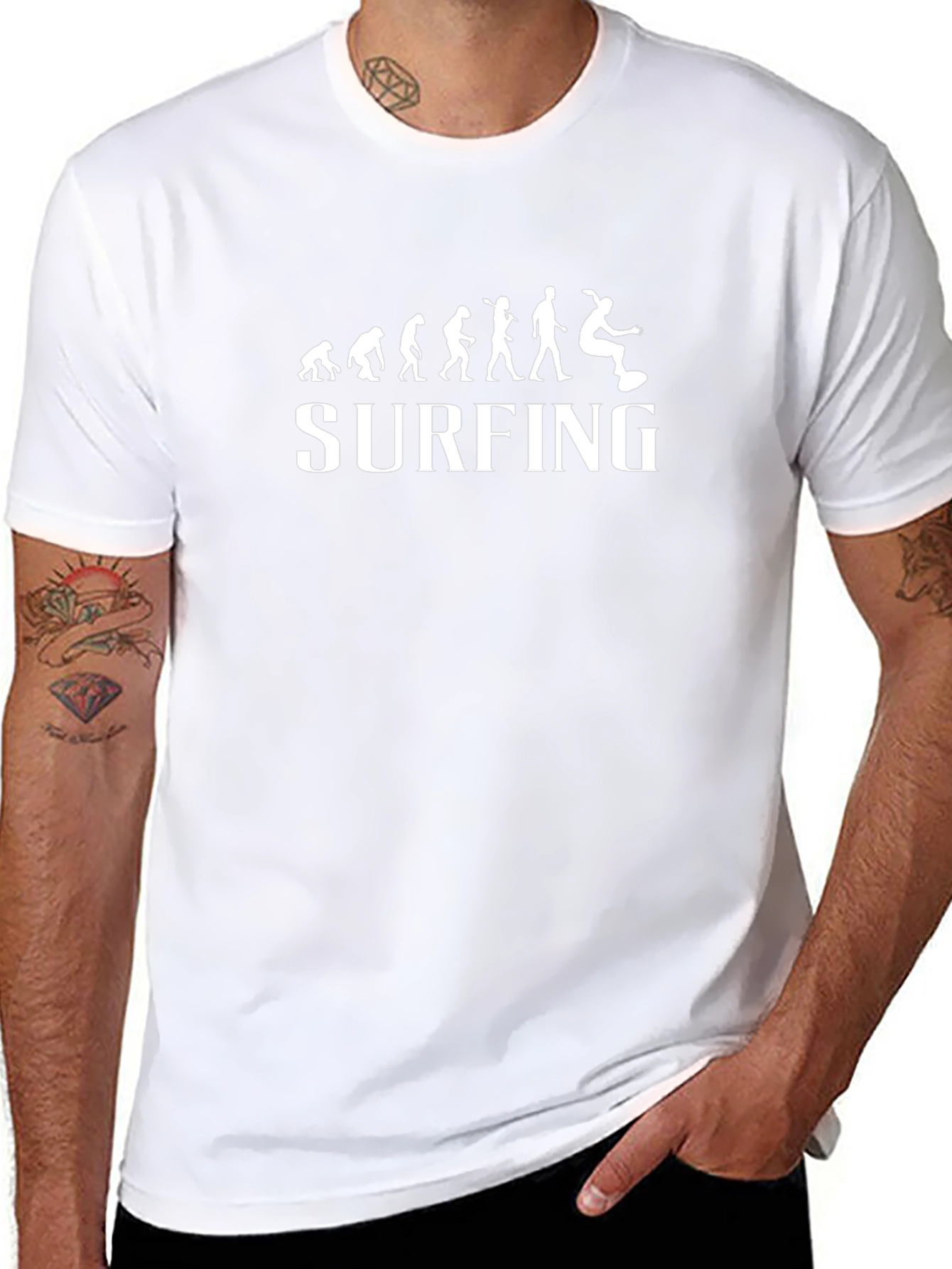 Surfing Evolution Graphic Tee - Black Cotton T-Shirt