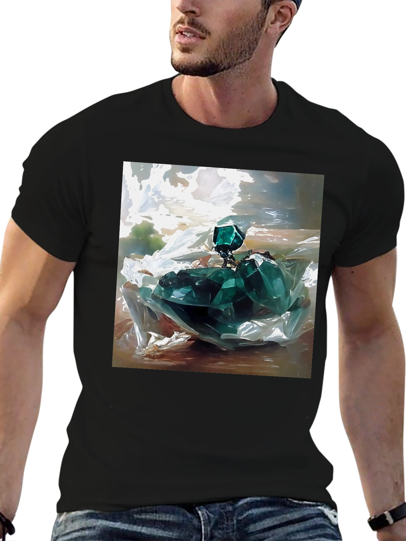 Emerald Gemstone Graphic Tee - Stylish Black T-Shirt