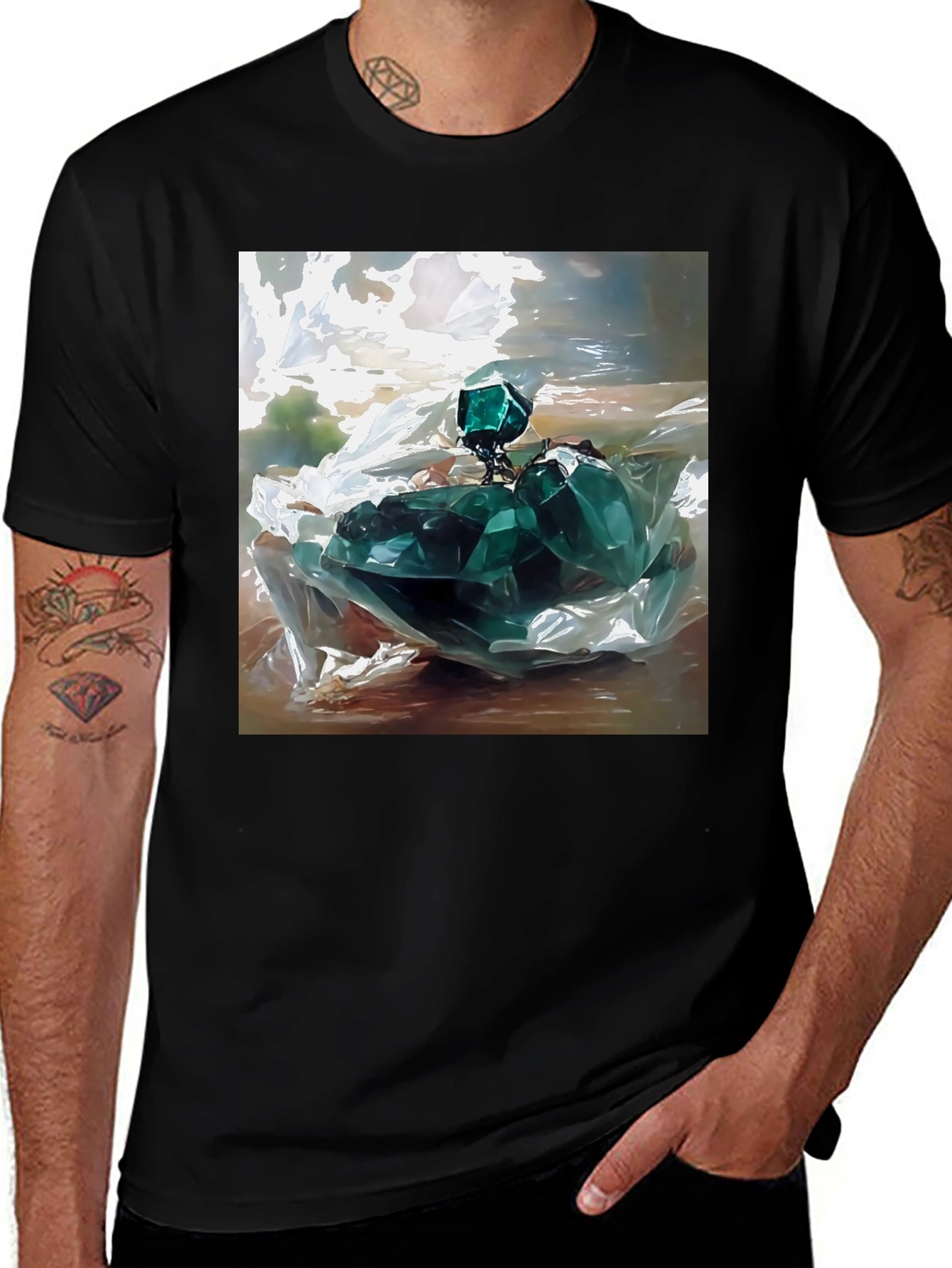 Emerald Gemstone Graphic Tee - Stylish Black T-Shirt