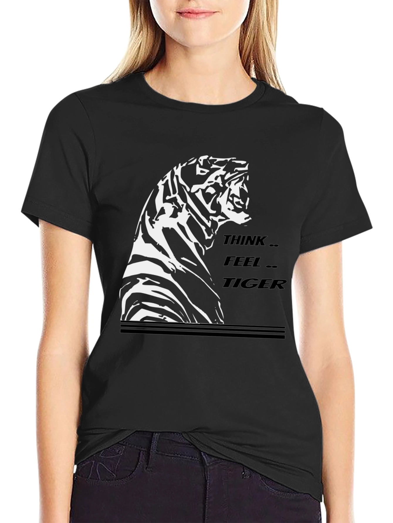 Think Feel Tiger Black Graphic T-Shirt