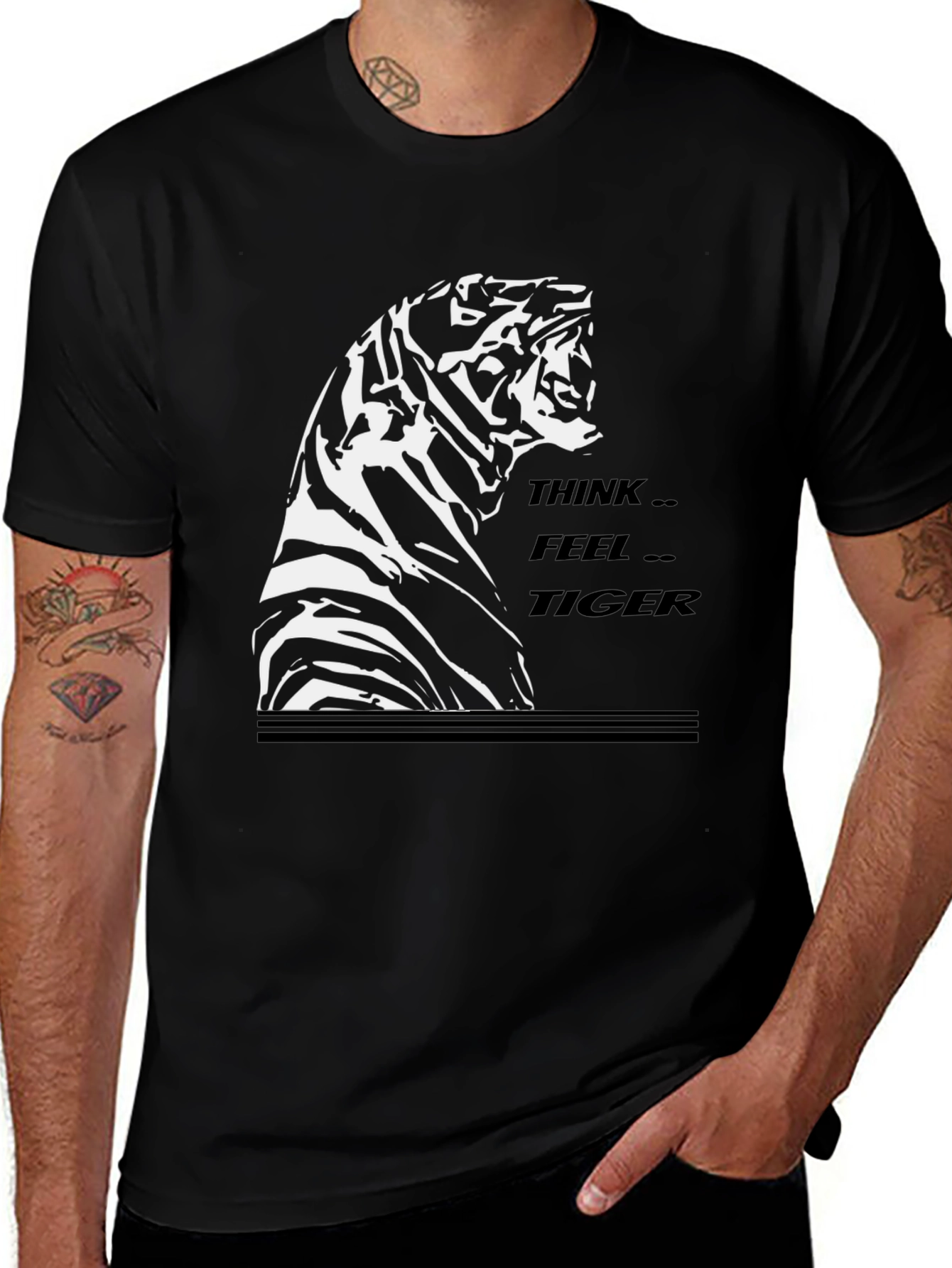 Think Feel Tiger Black Graphic T-Shirt