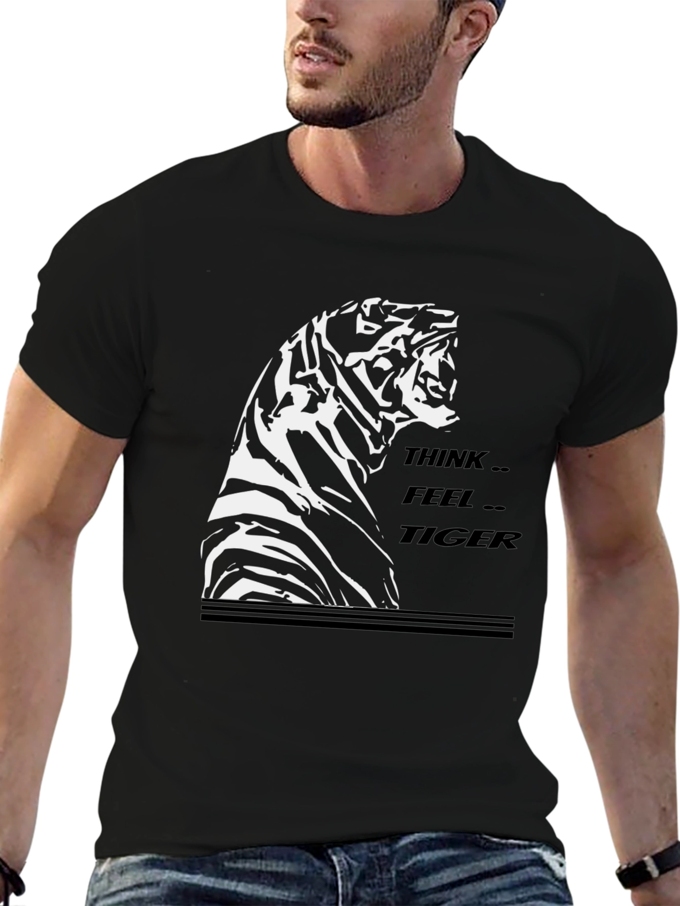 Think Feel Tiger Black Graphic T-Shirt