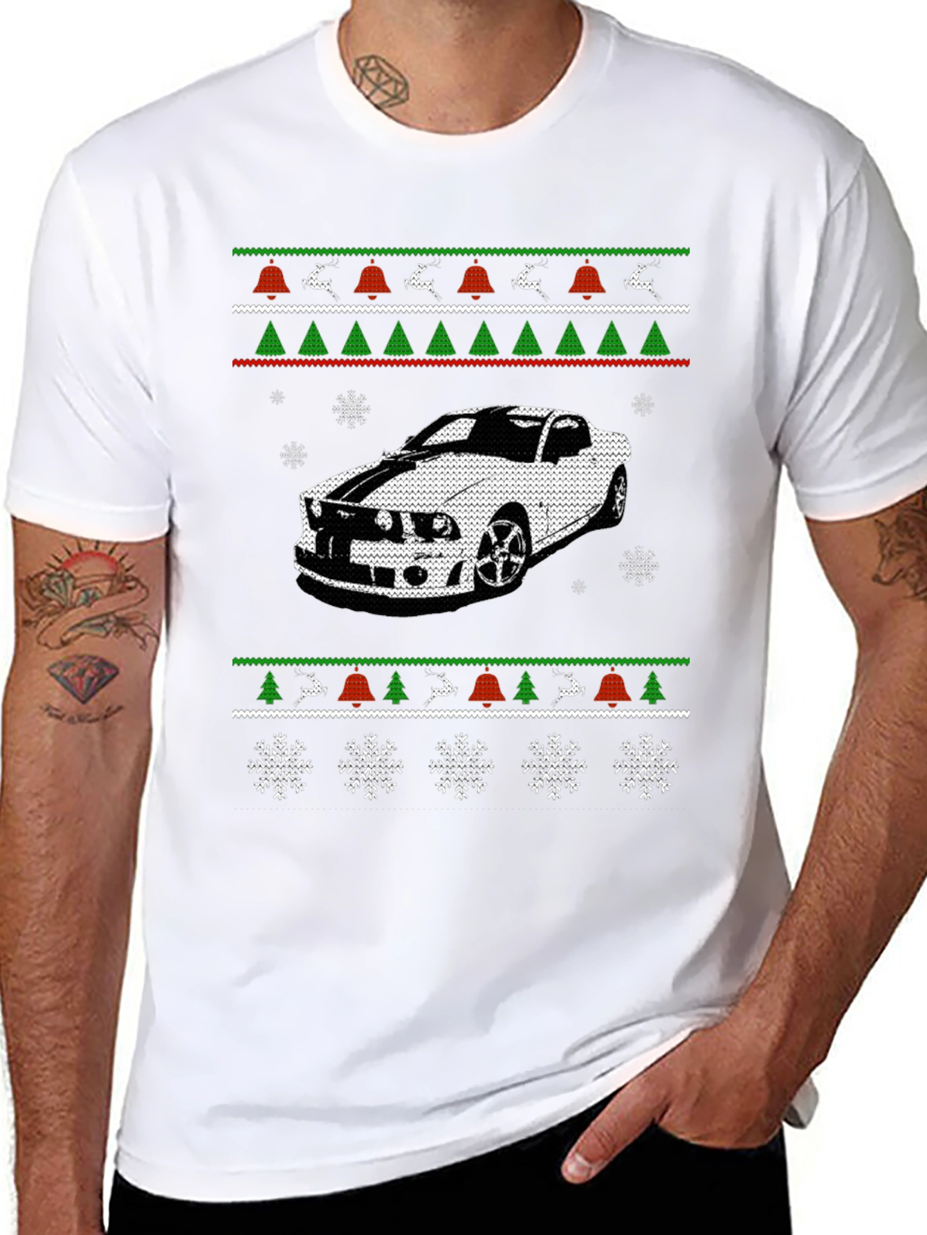 Car Christmas Ugly Sweater Style T-Shirt
