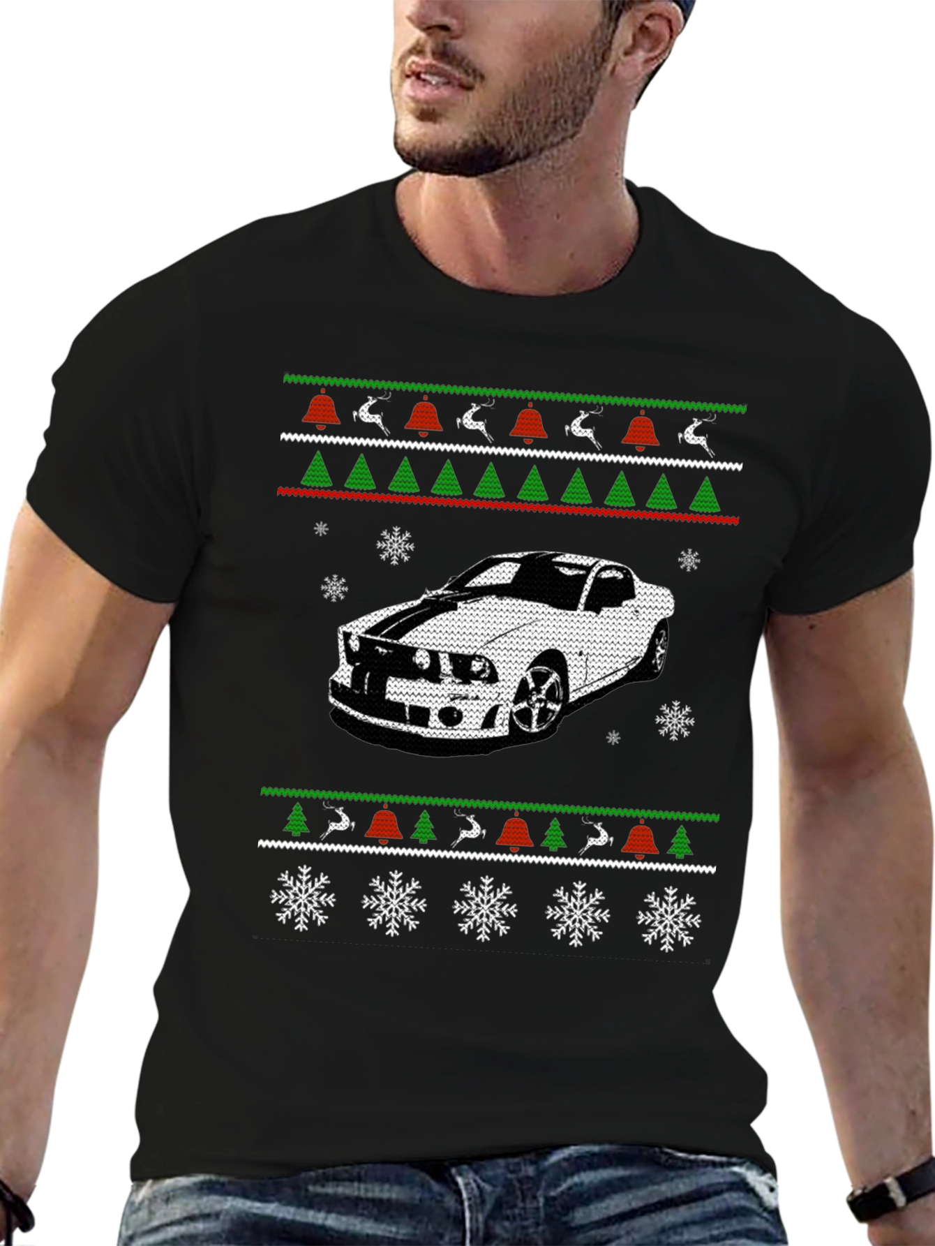 Car Christmas Ugly Sweater Style T-Shirt