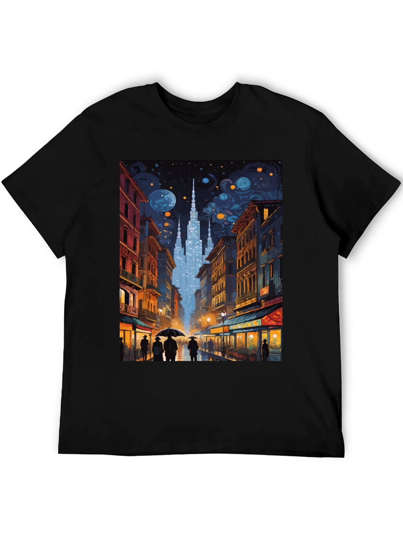 Starry Night Cityscape Graphic Tee