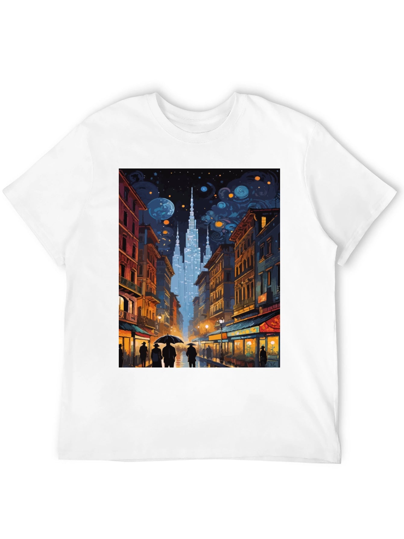 Starry Night Cityscape Graphic Tee