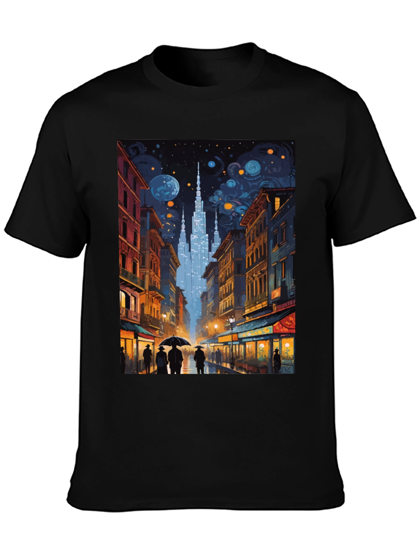 Starry Night Cityscape Graphic Tee