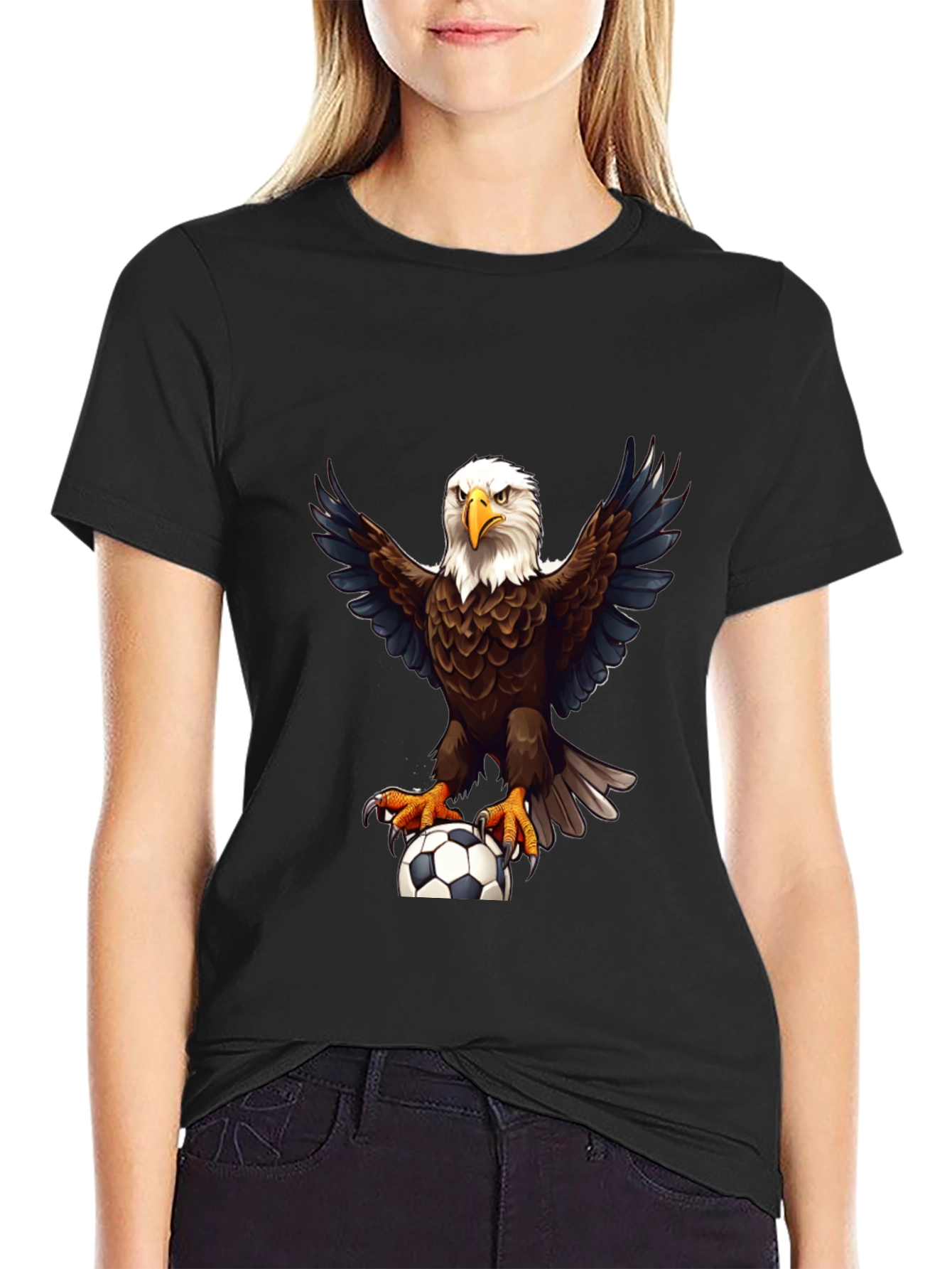 Eagle Soccer Graphic Tee - Black Cotton Shirt