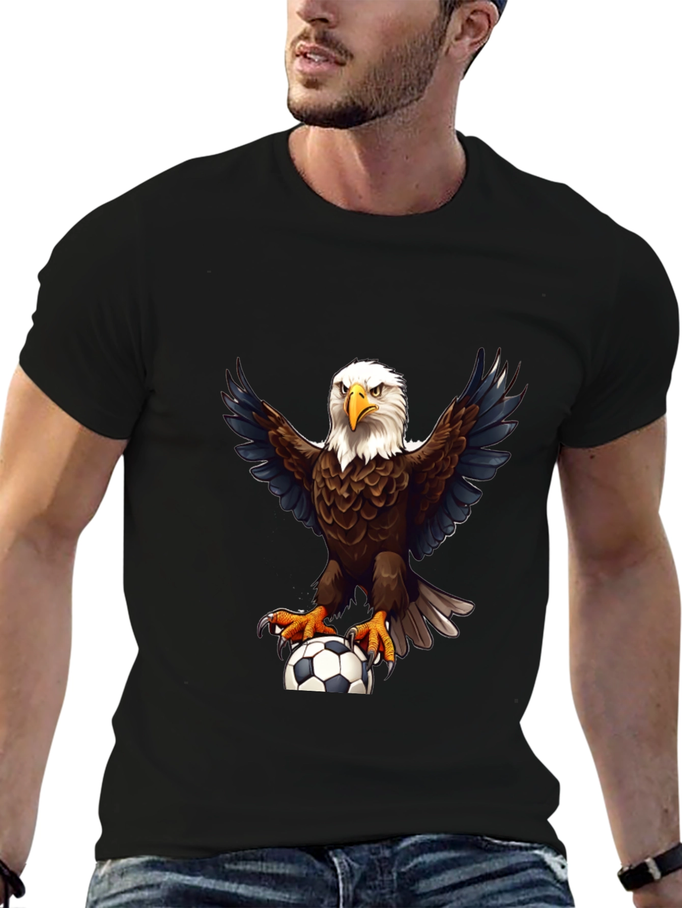 Eagle Soccer Graphic Tee - Black Cotton Shirt