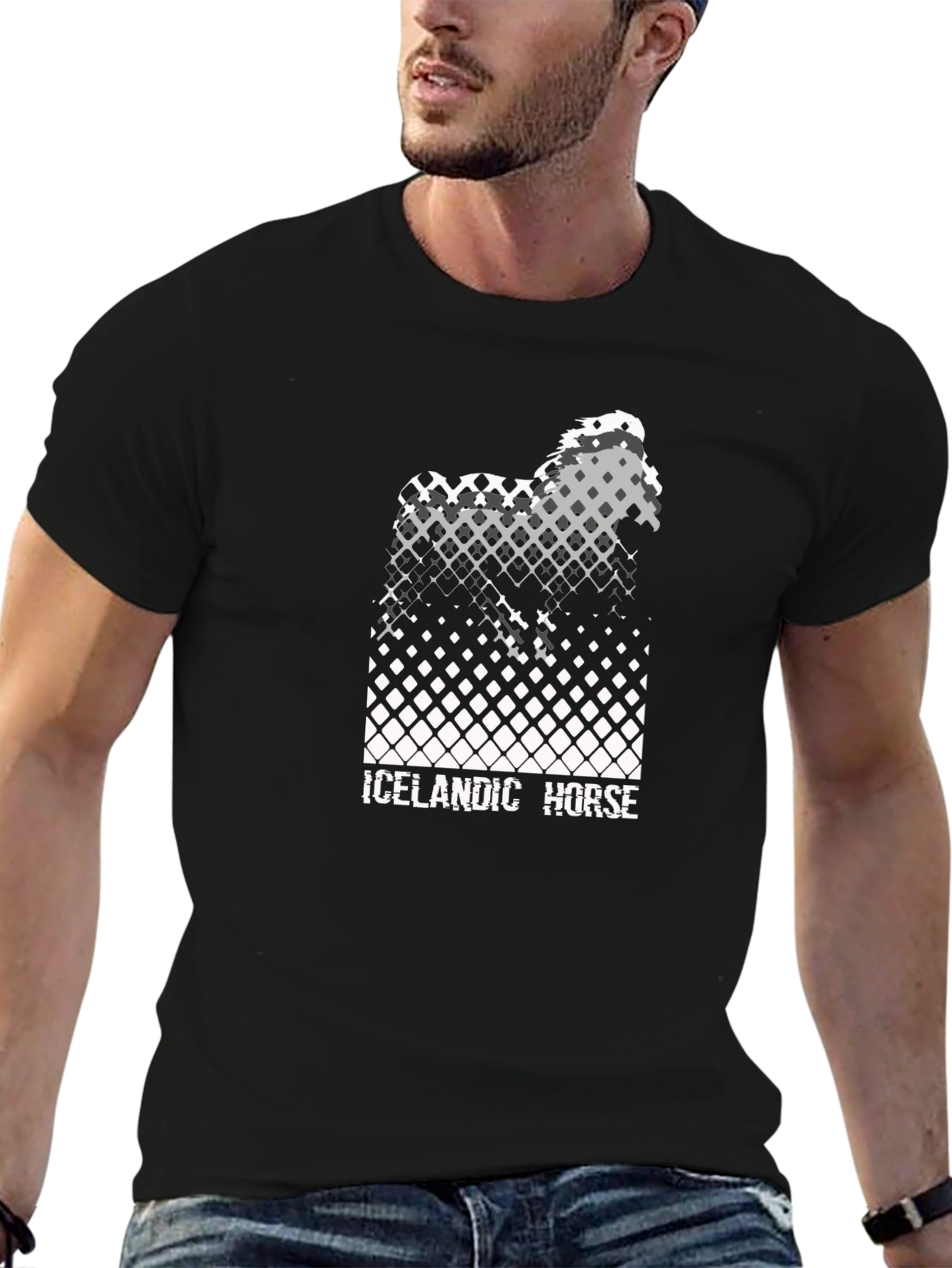 Icelandic Horse Graphic Tee - Black Cotton T-Shirt