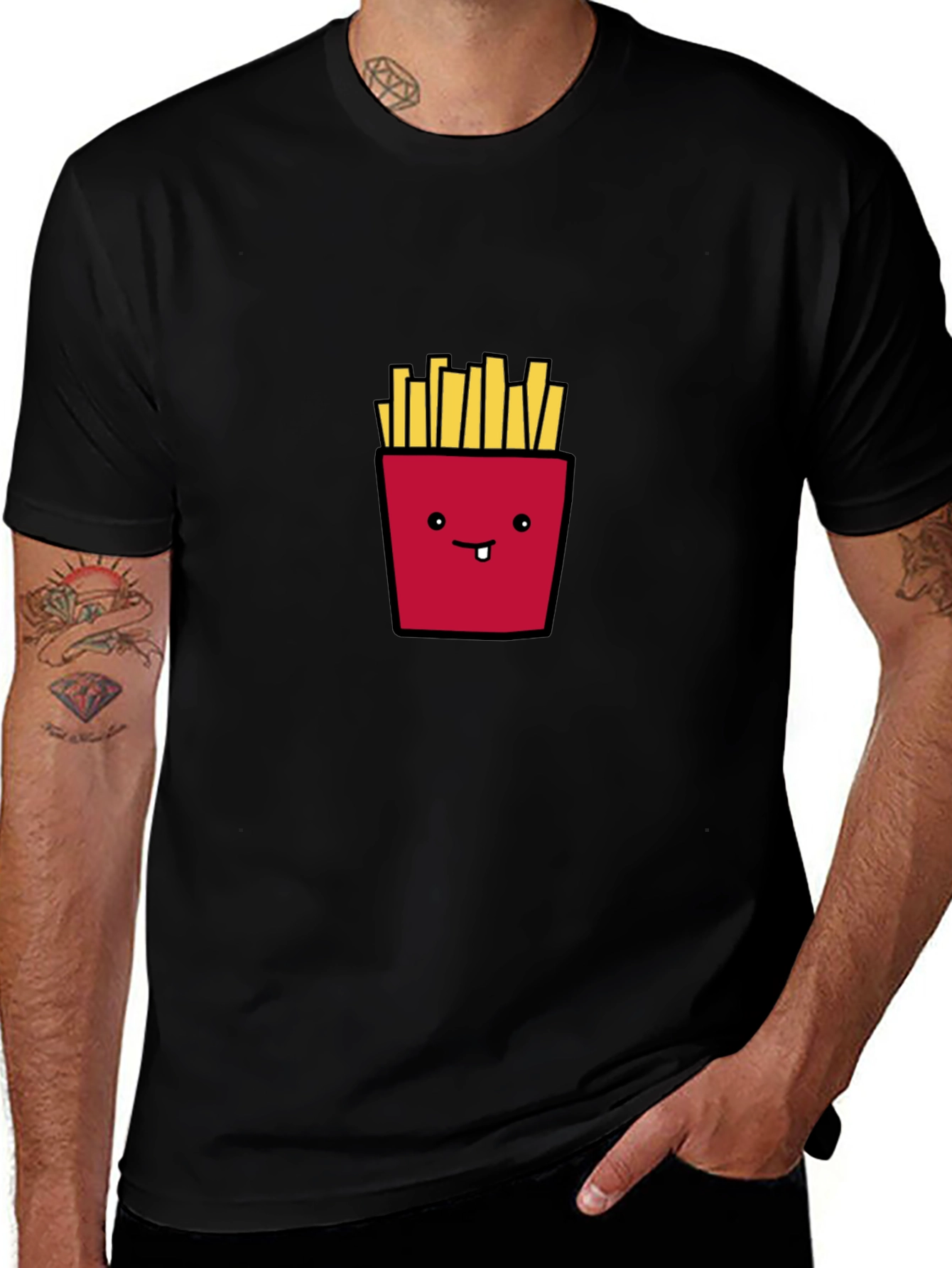 Funny French Fries Graphic Tee - Black Casual Shirt