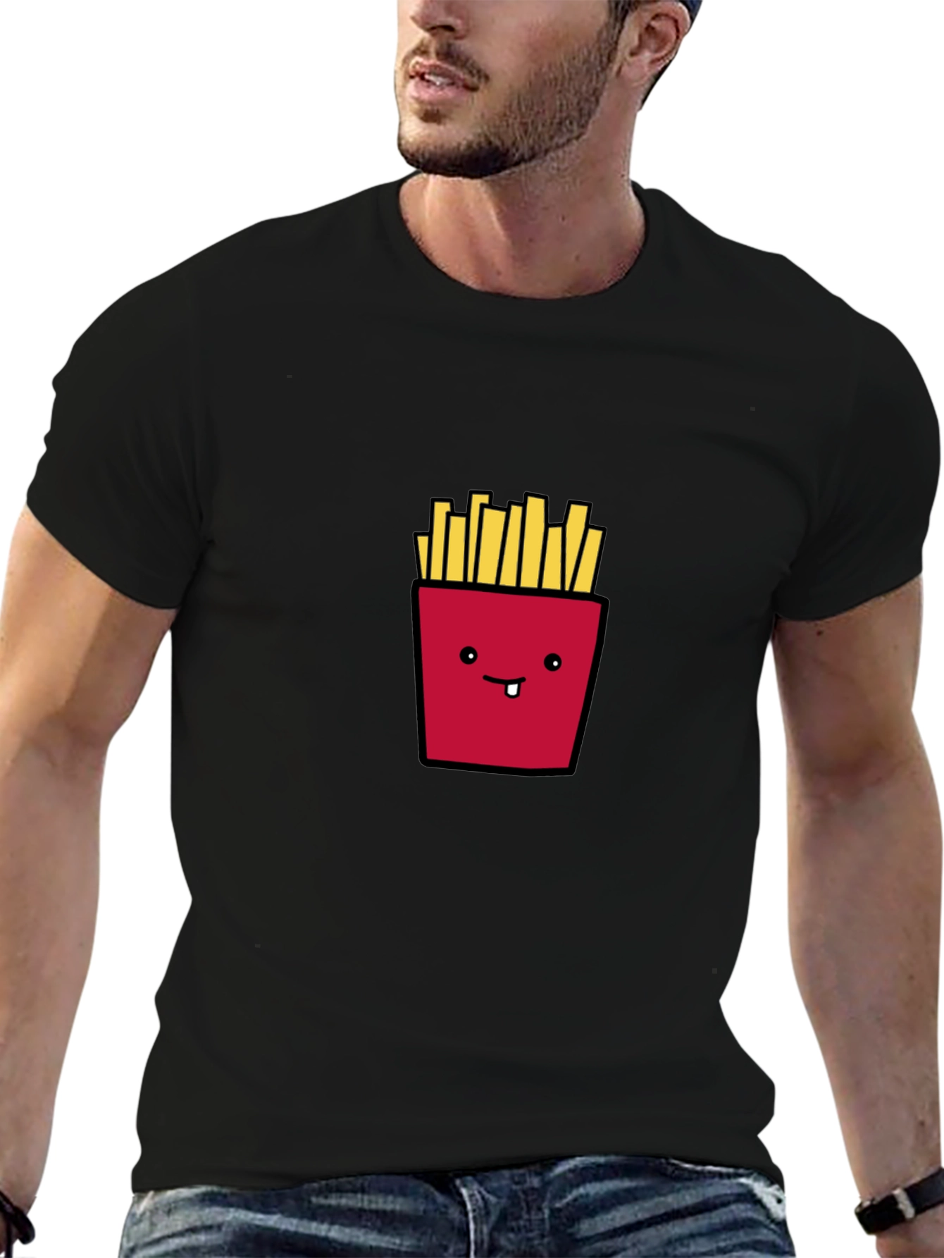 Funny French Fries Graphic Tee - Black Casual Shirt