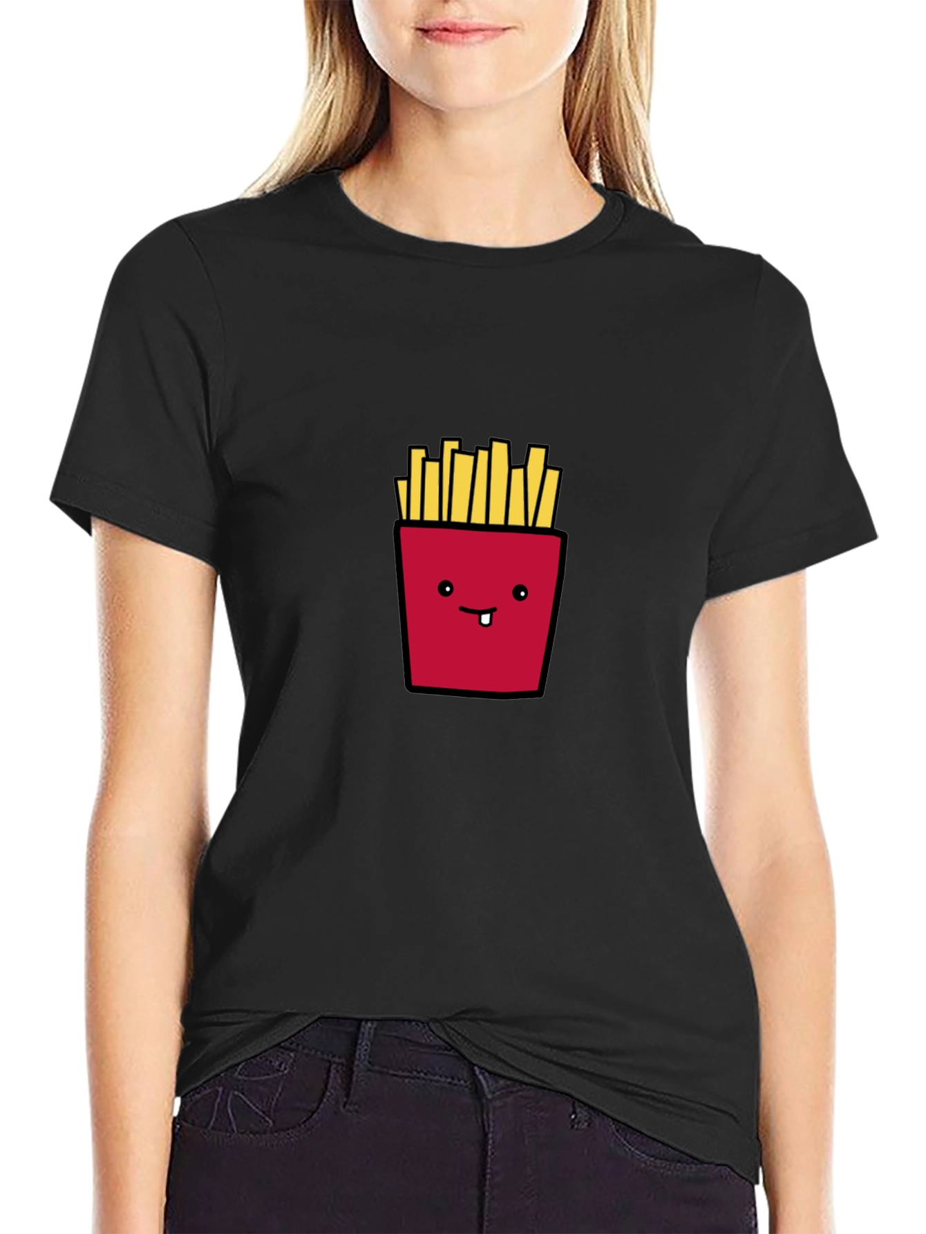 Funny French Fries Graphic Tee - Black Casual Shirt
