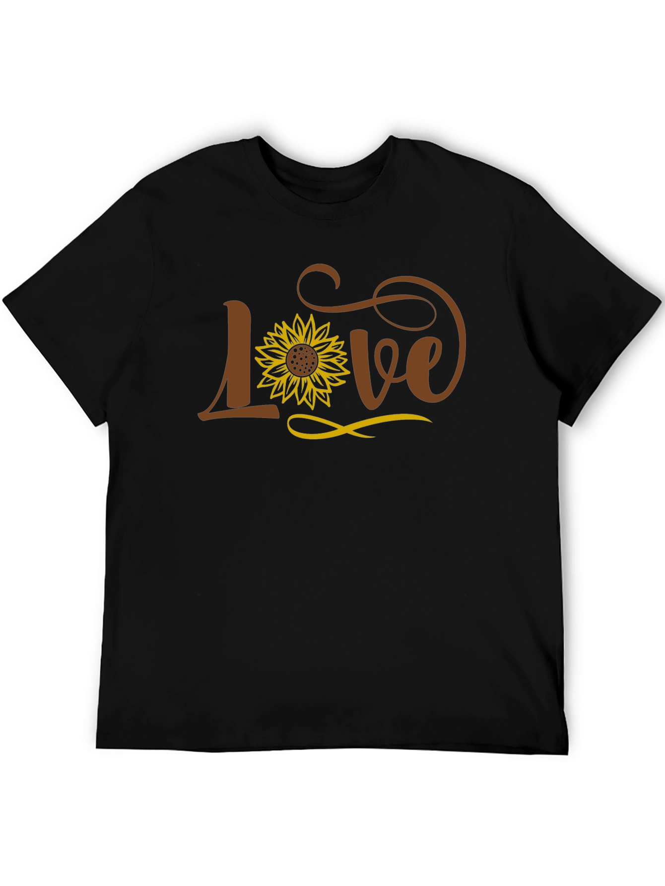 Sunflower Love Graphic Tee - Black Cotton Casual T-Shirt
