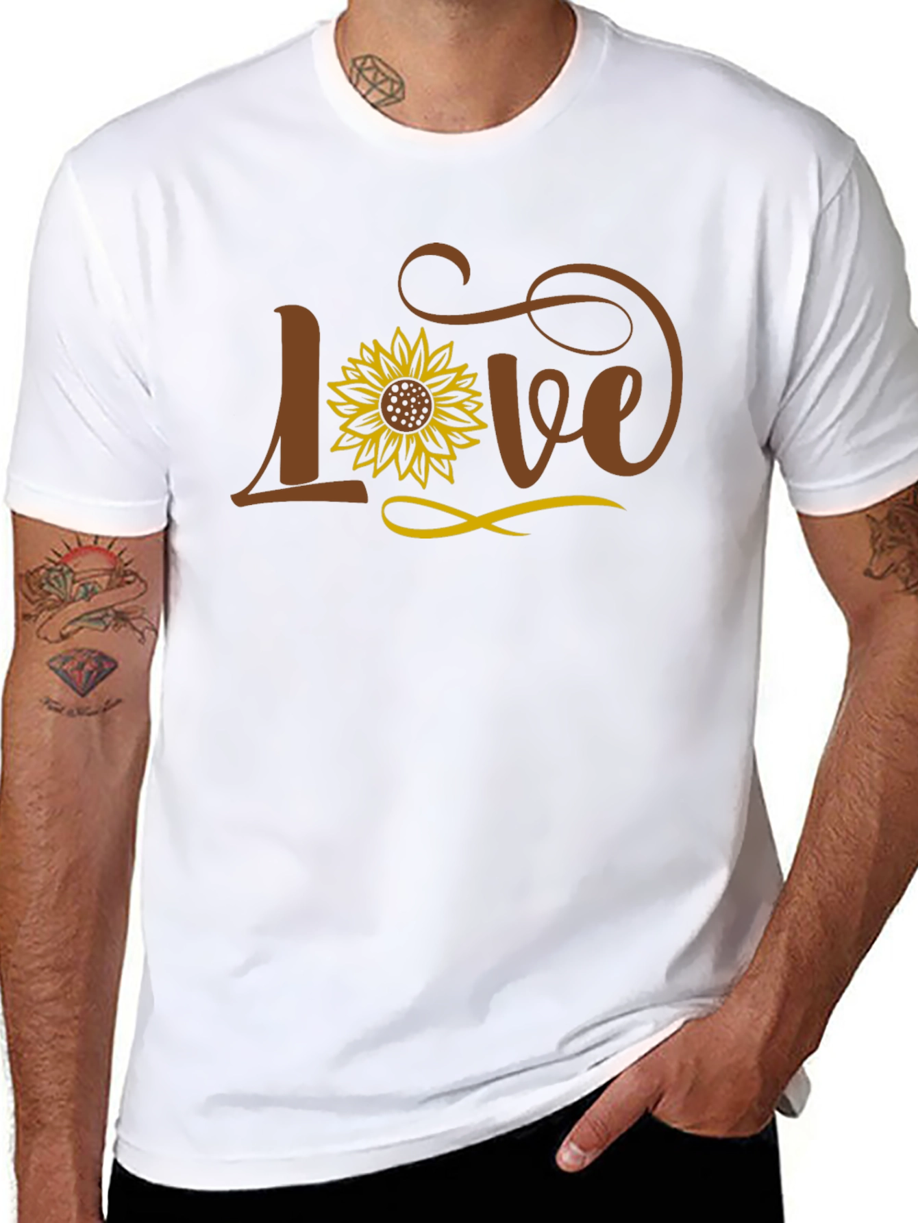 Sunflower Love Graphic Tee - Black Cotton Casual T-Shirt