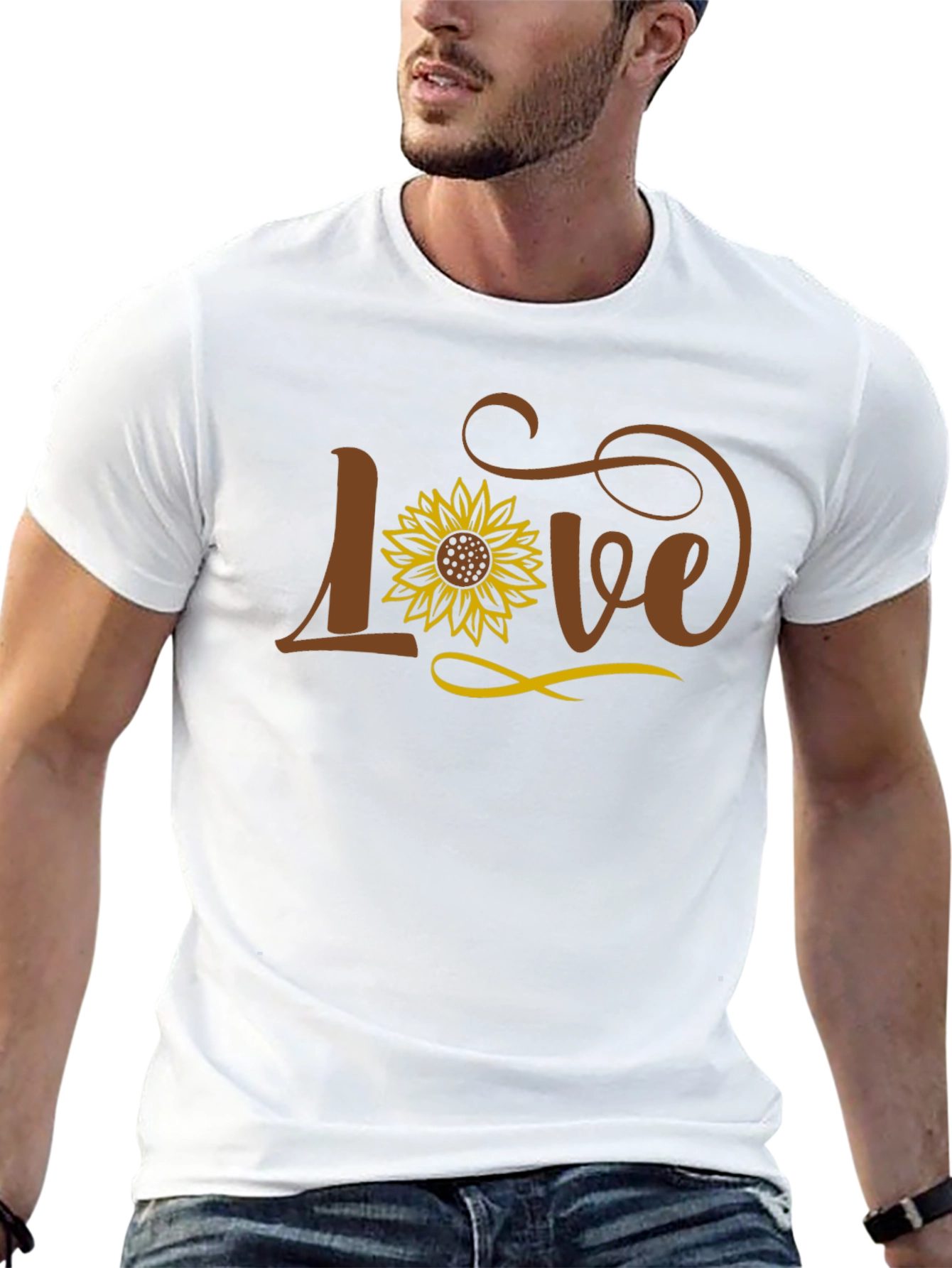 Sunflower Love Graphic Tee - Black Cotton Casual T-Shirt