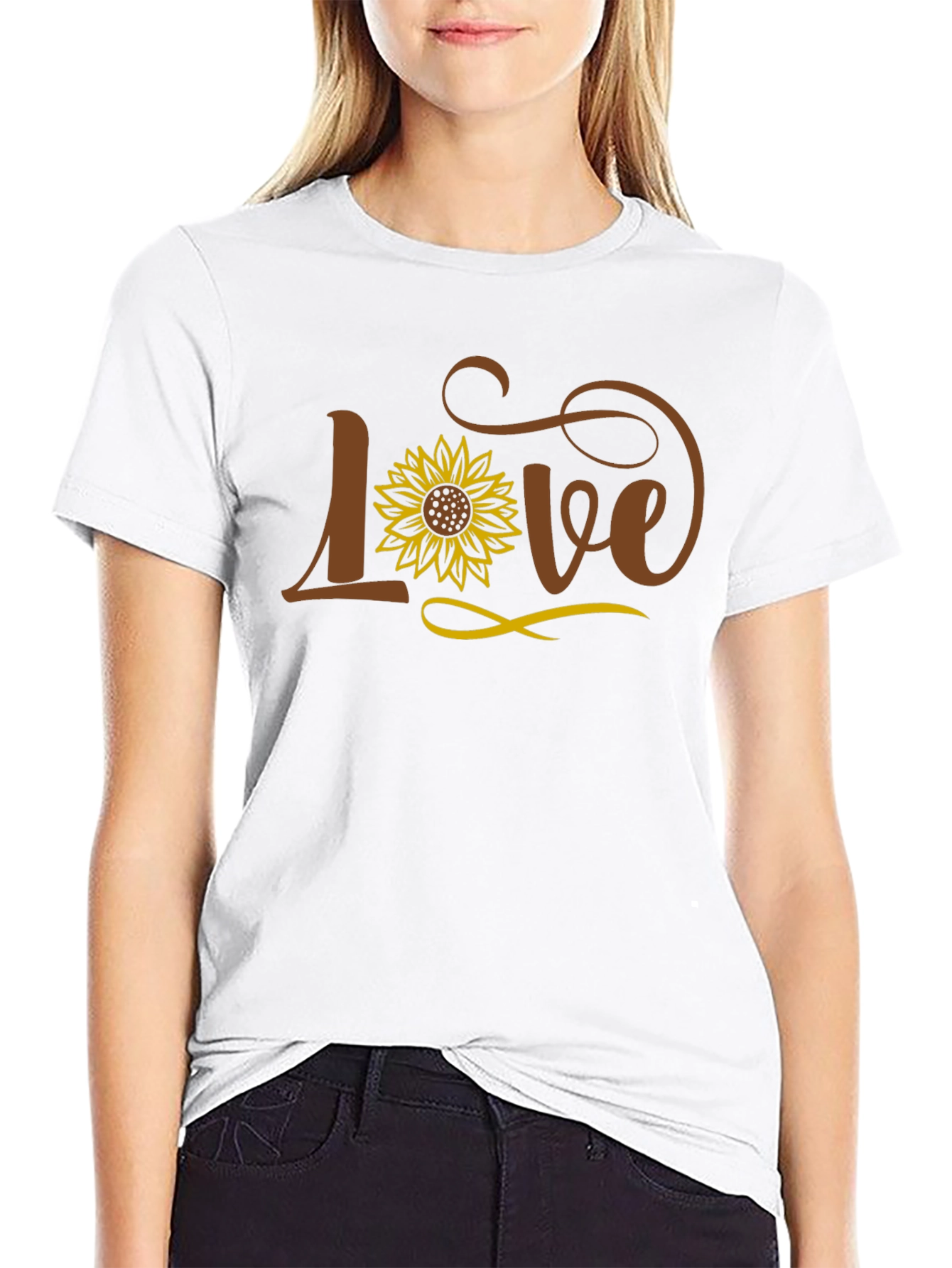 Sunflower Love Graphic Tee - Black Cotton Casual T-Shirt