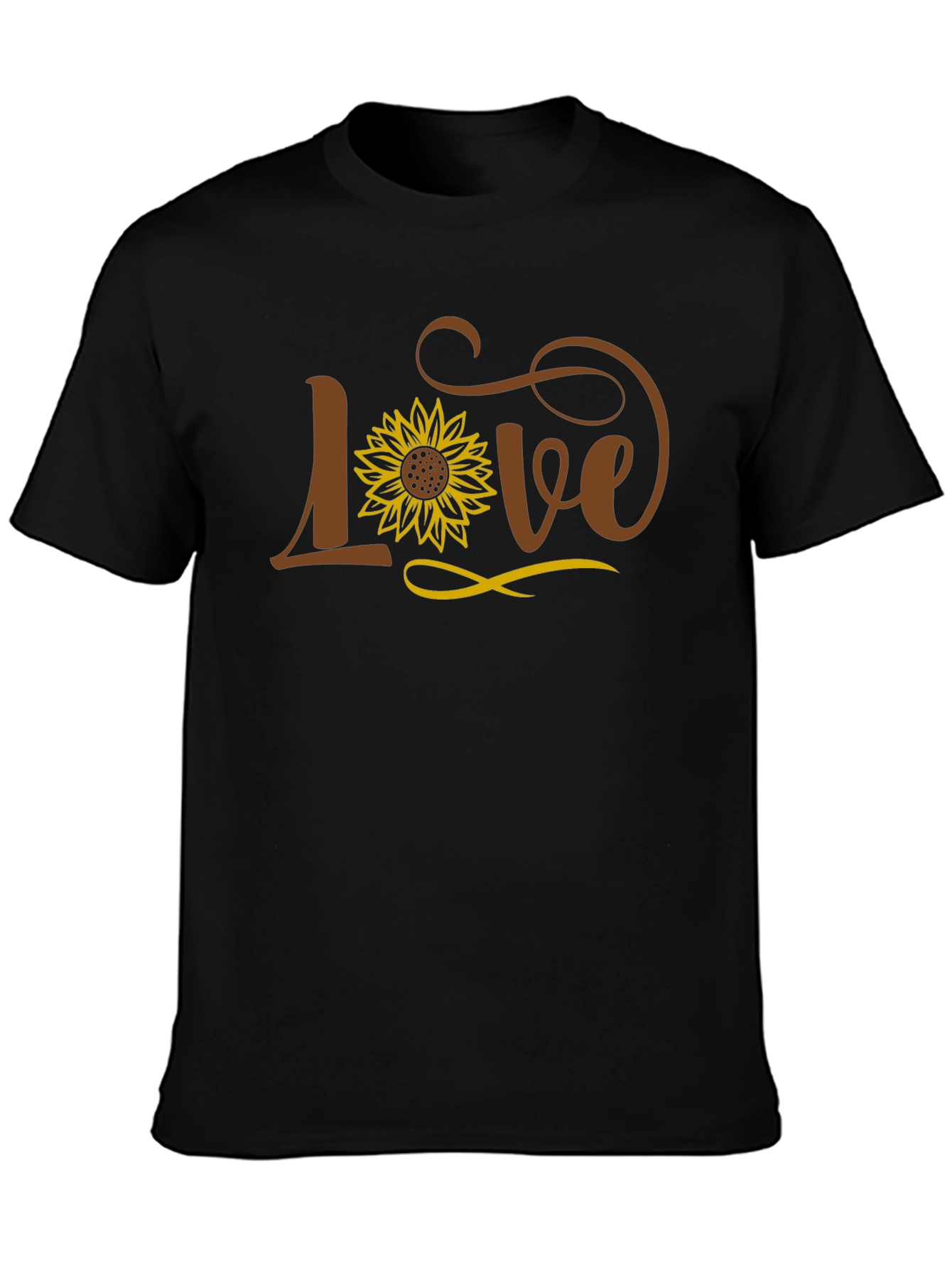 Sunflower Love Graphic Tee - Black Cotton Casual T-Shirt