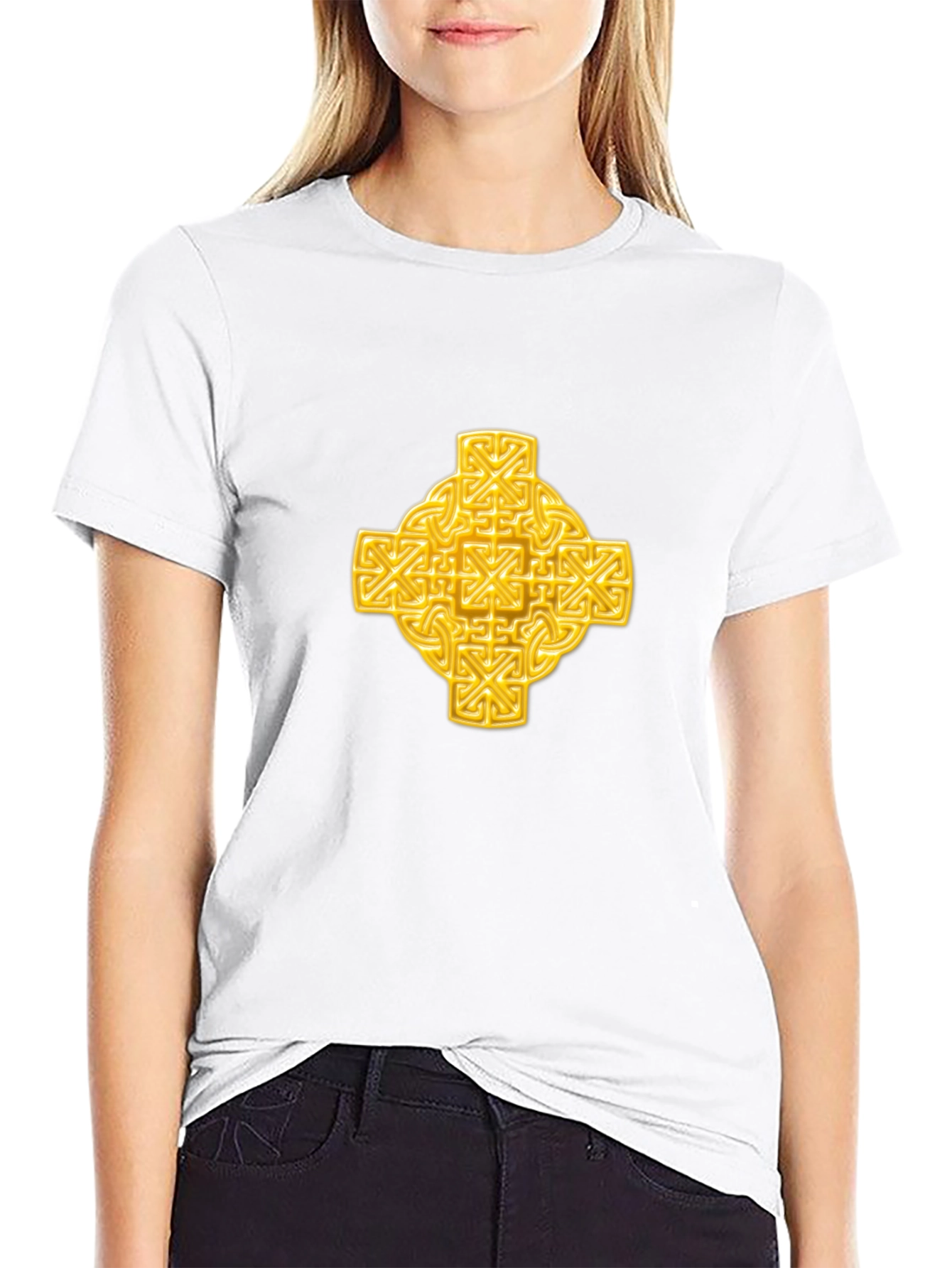 Celtic Knot Cross Graphic Tee - Black Cotton T-Shirt