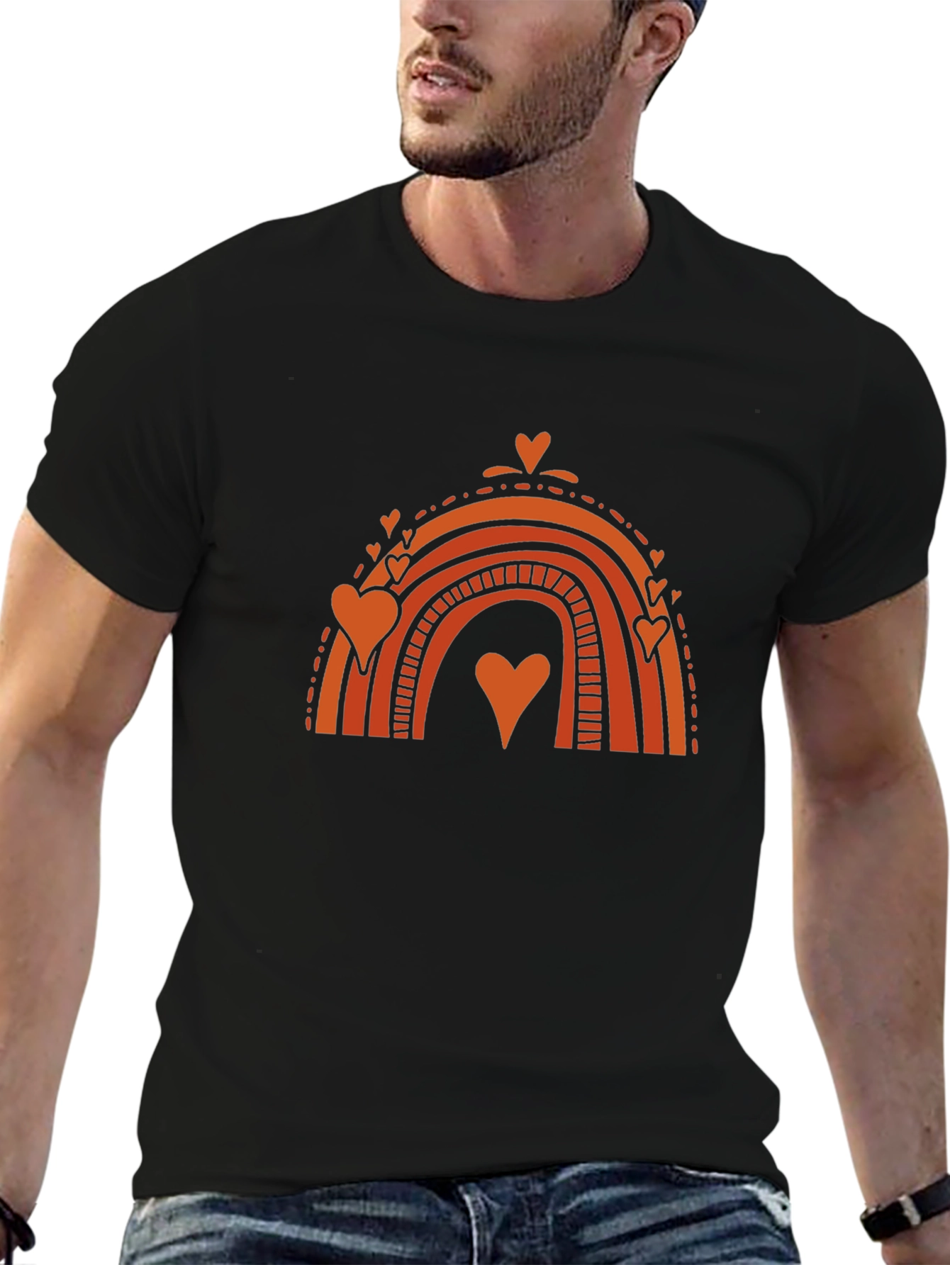 Heart Rainbow Graphic Tee - Stylish Black T-Shirt