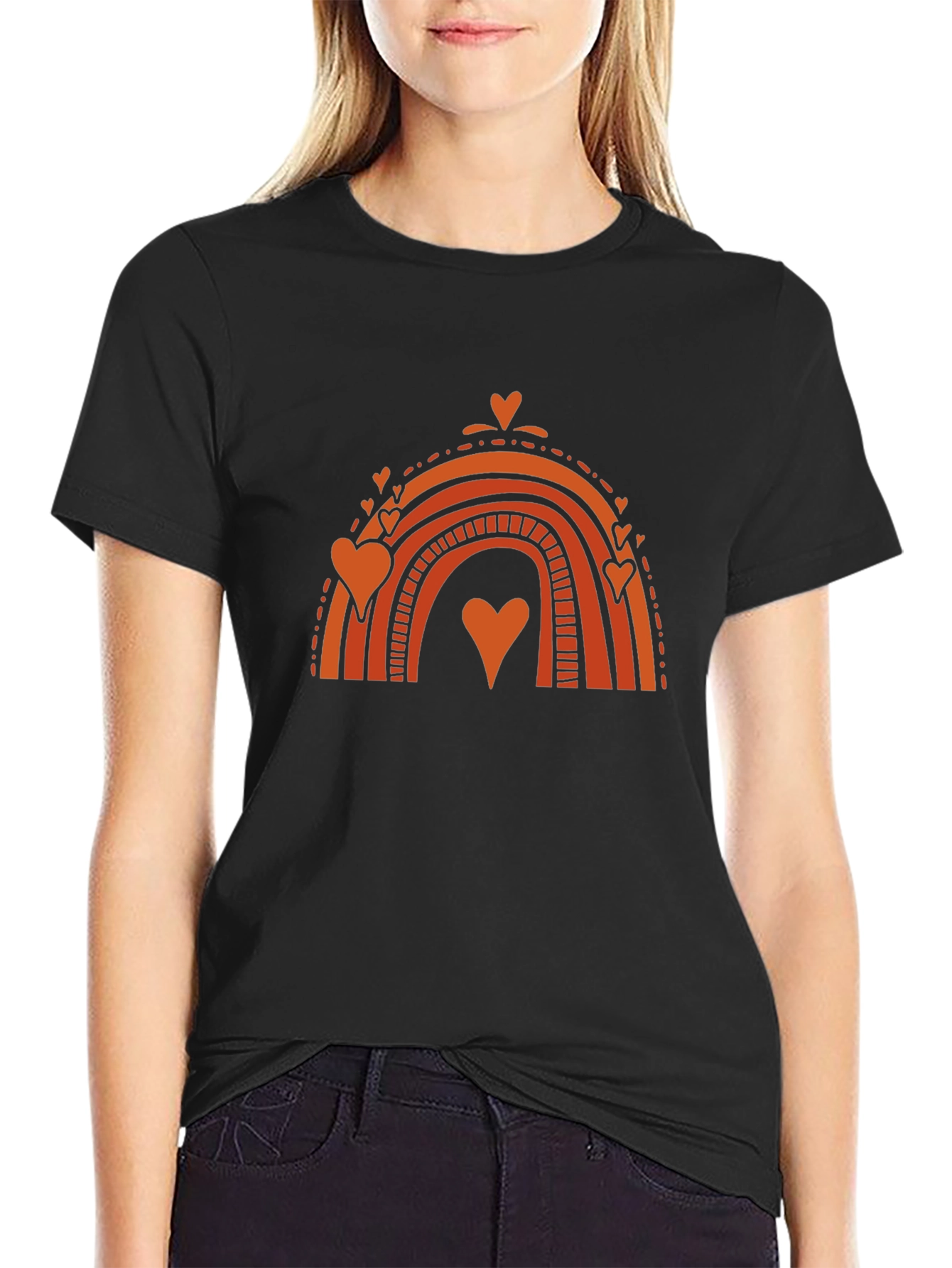 Heart Rainbow Graphic Tee - Stylish Black T-Shirt