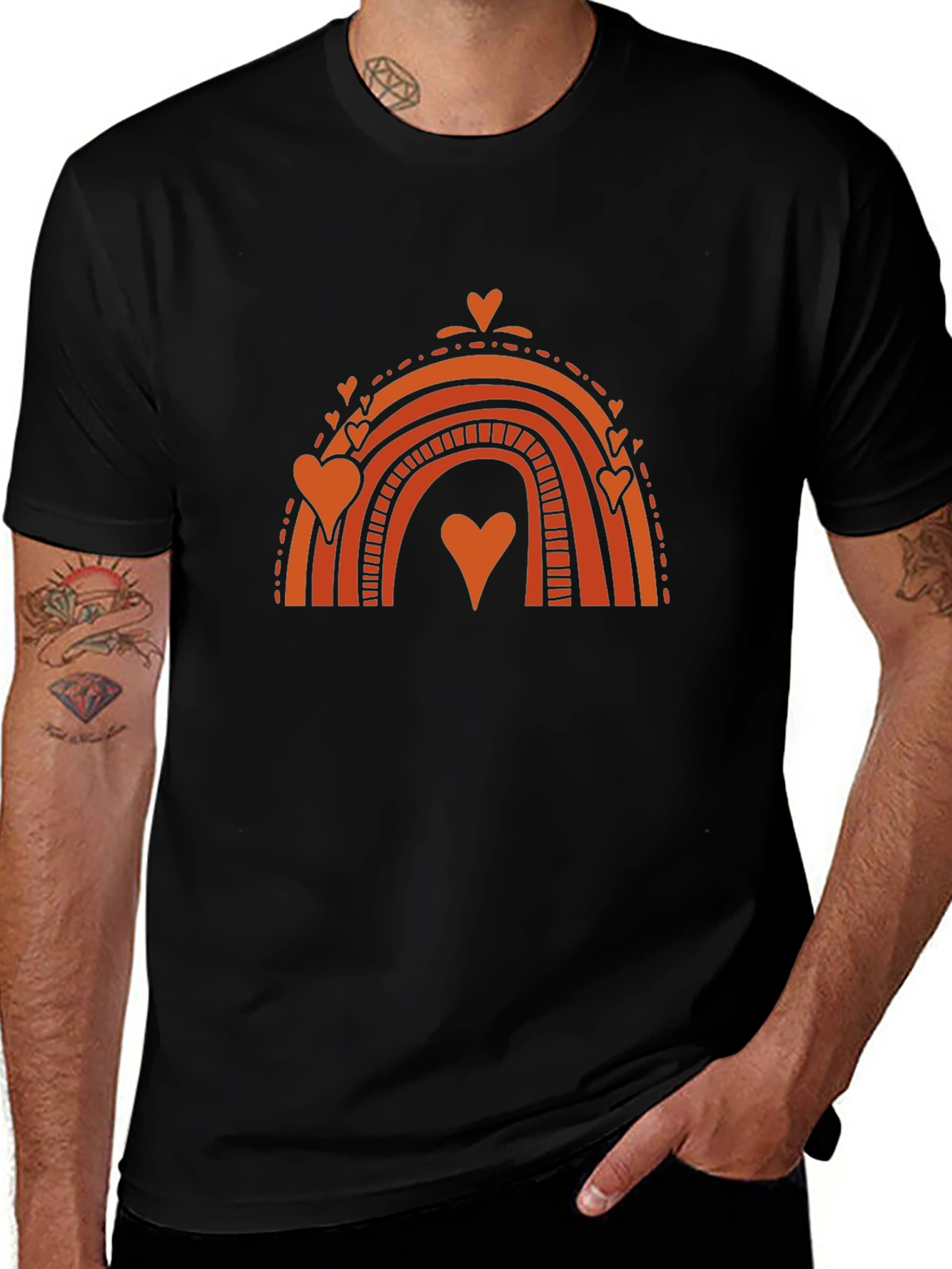 Heart Rainbow Graphic Tee - Stylish Black T-Shirt