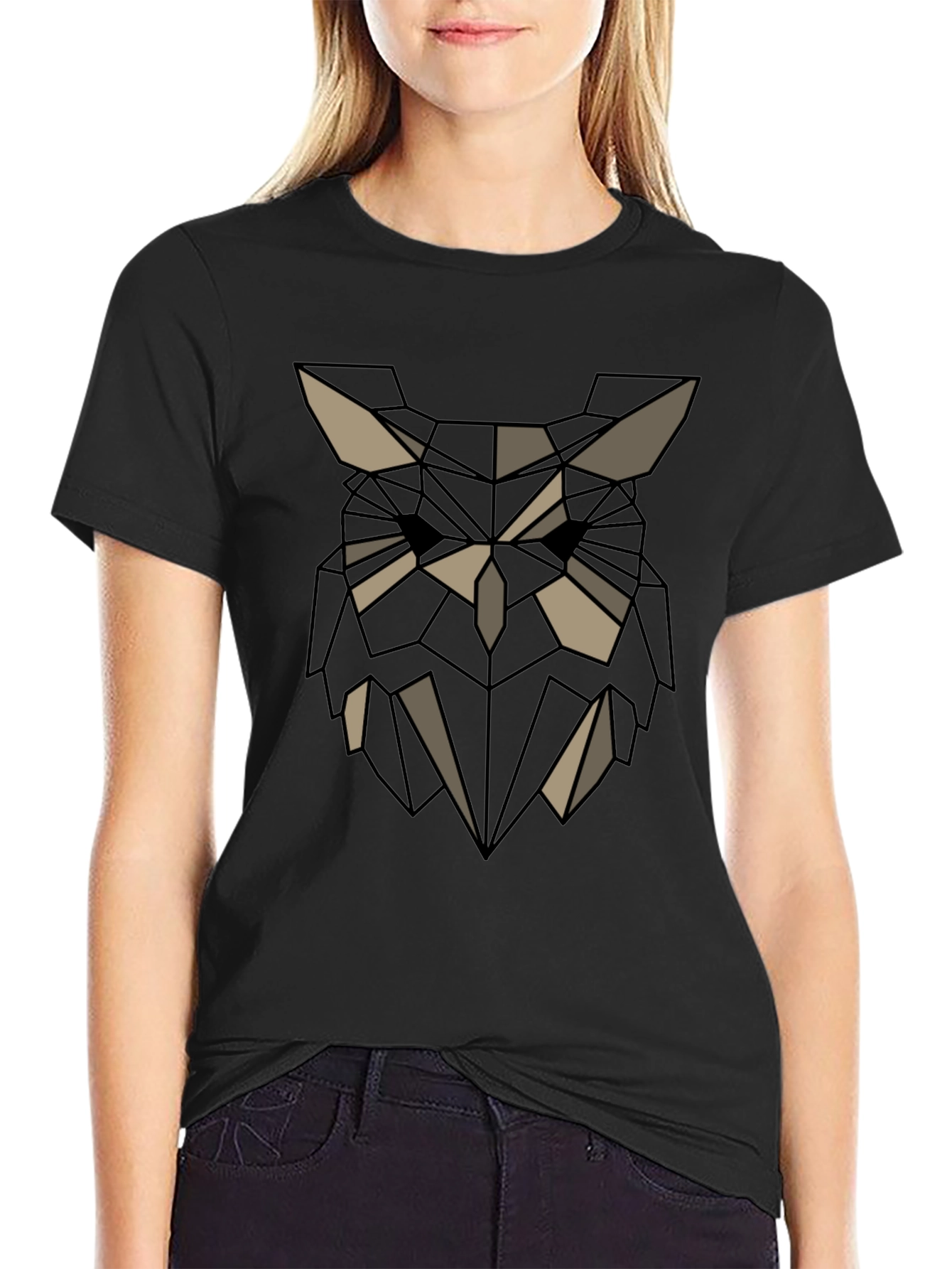 Geometric Owl Graphic Print Crew Neck T-Shirt