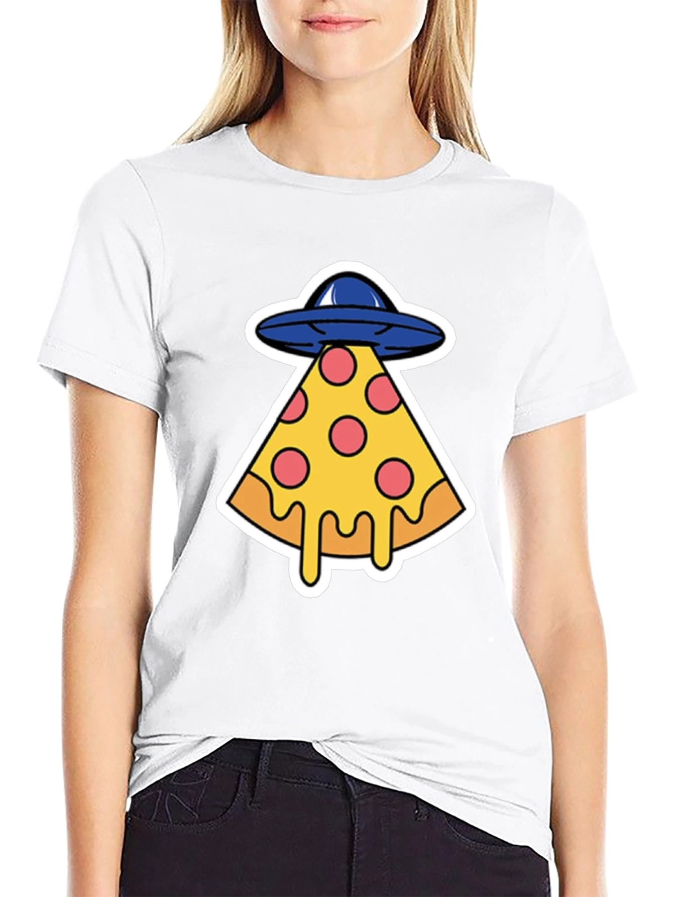 Pizza Abduction Graphic T-Shirt - Black Cotton Tee