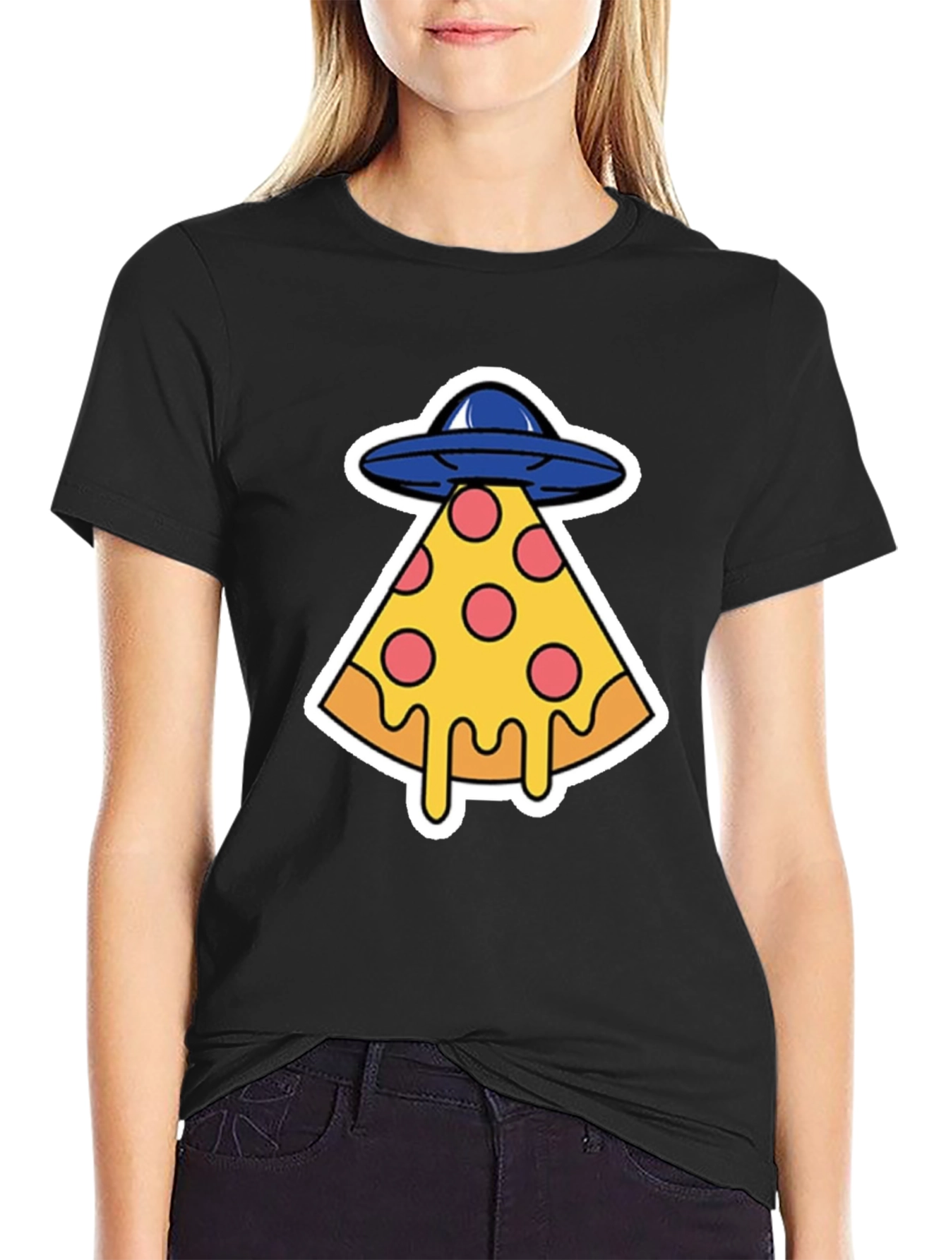 Pizza Abduction Graphic T-Shirt - Black Cotton Tee