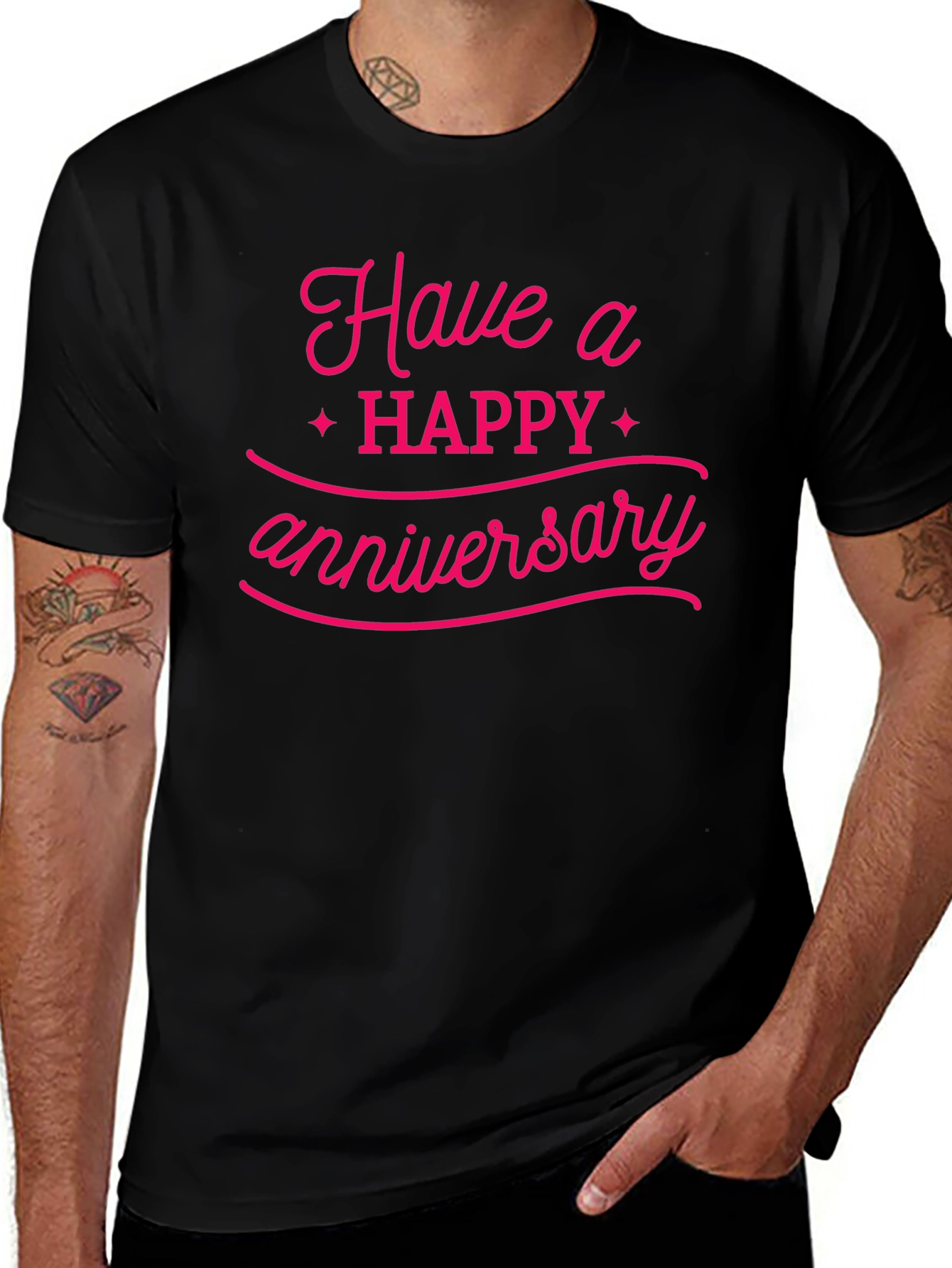 Happy Anniversary Graphic Tee - Black Cotton Blend