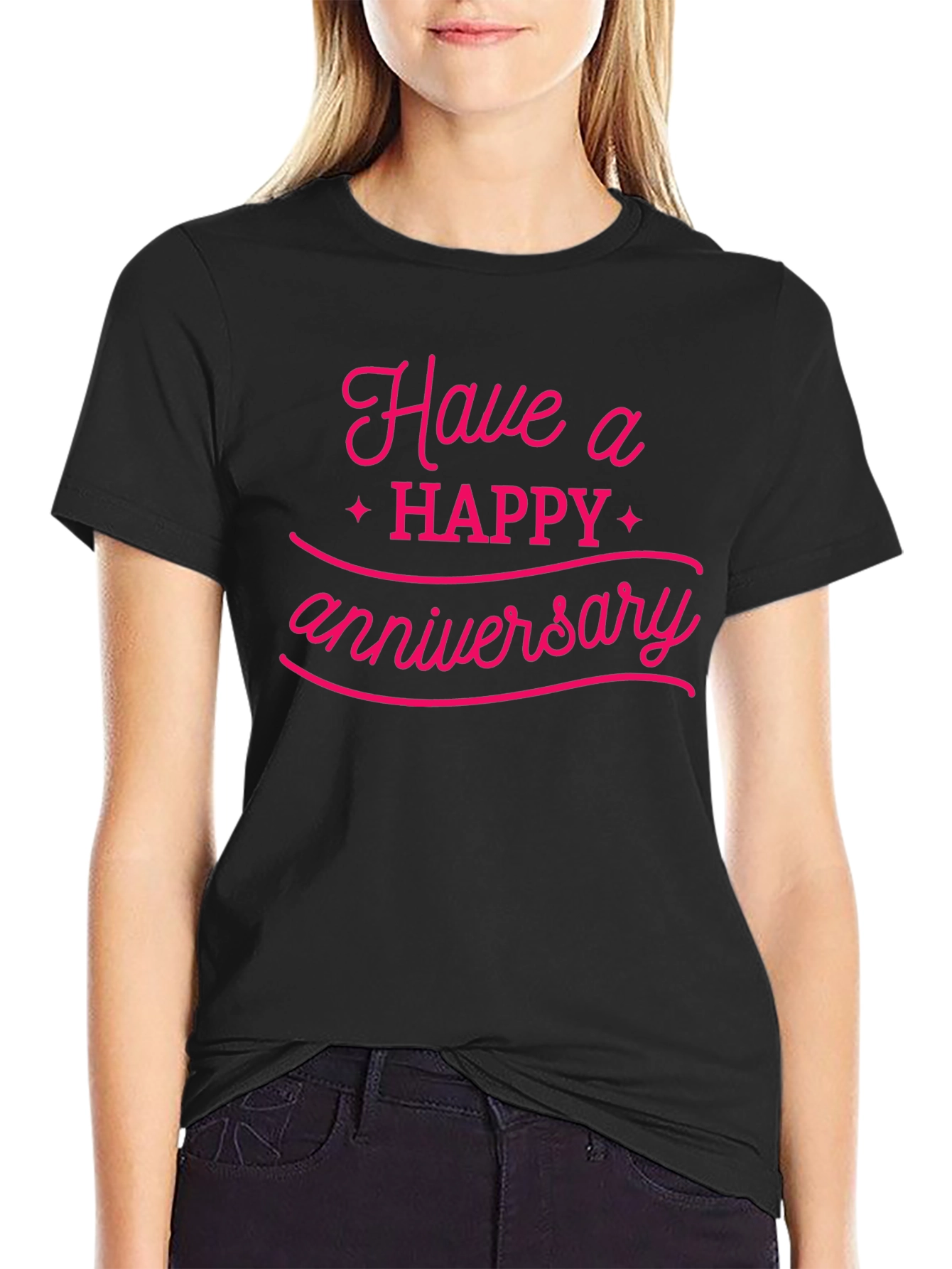 Happy Anniversary Graphic Tee - Black Cotton Blend