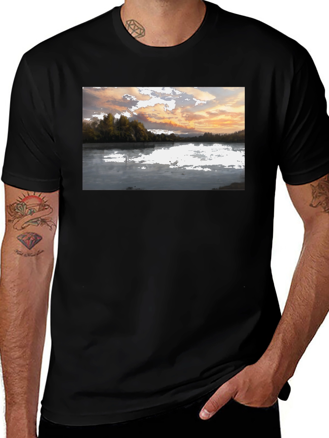 Scenic Lake View Graphic Tee - Black