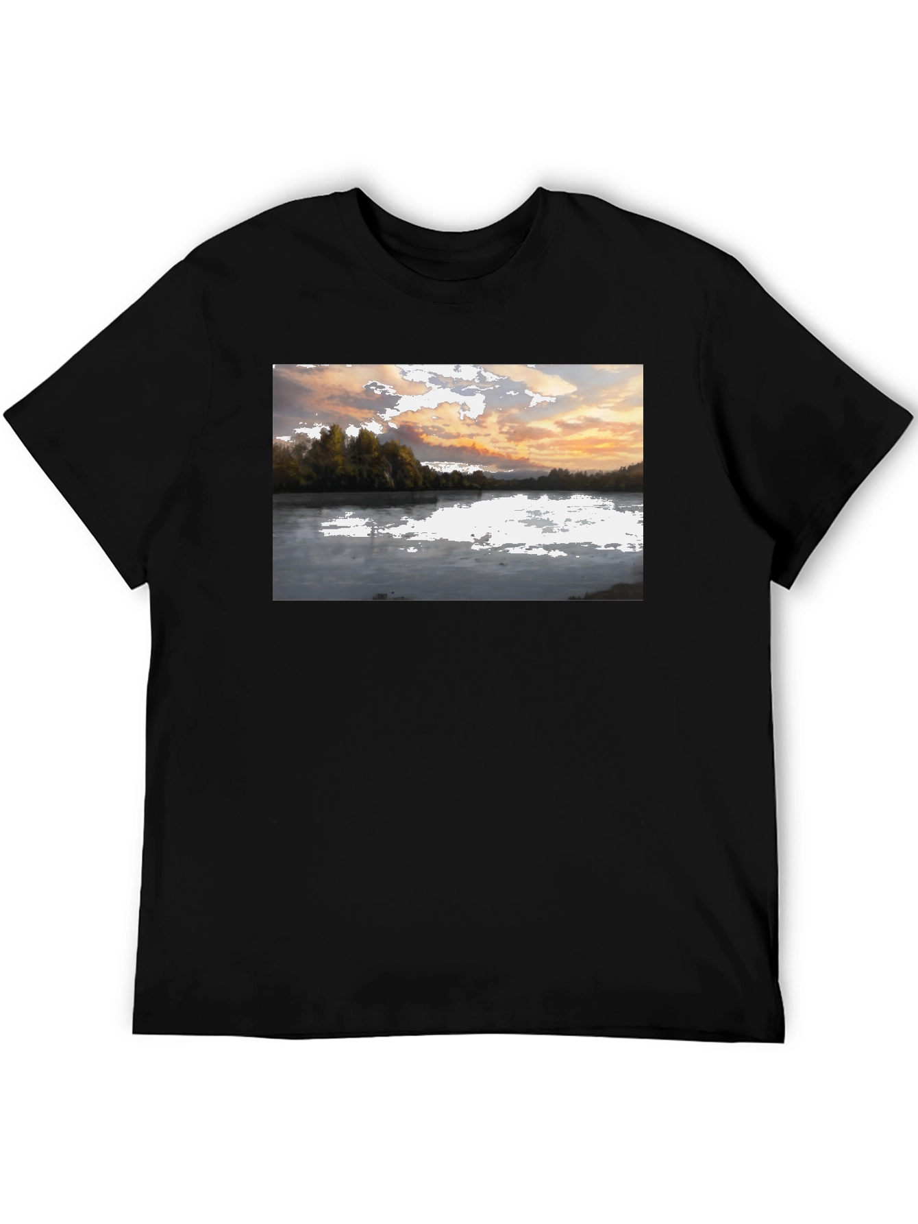 Scenic Lake View Graphic Tee - Black