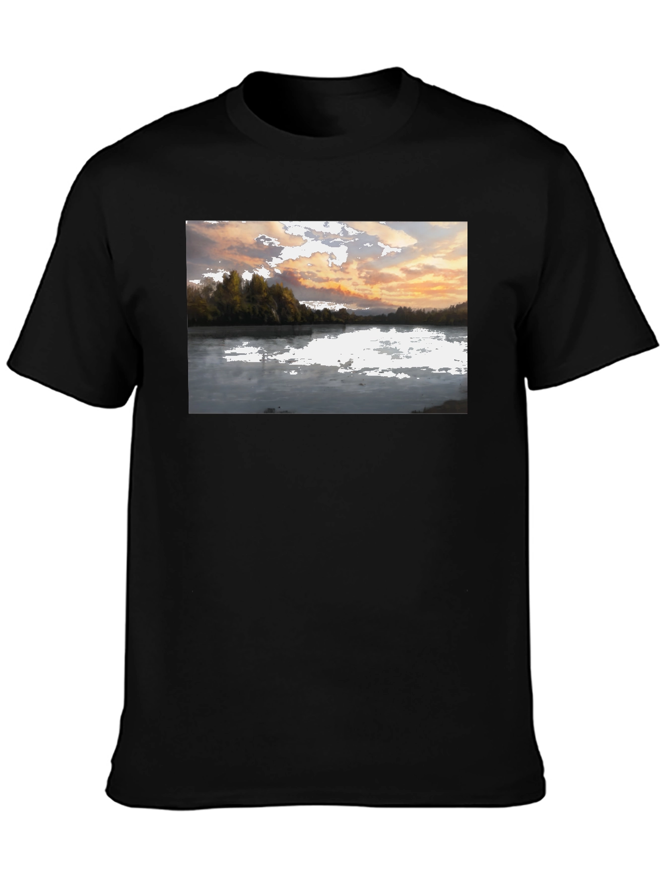 Scenic Lake View Graphic Tee - Black