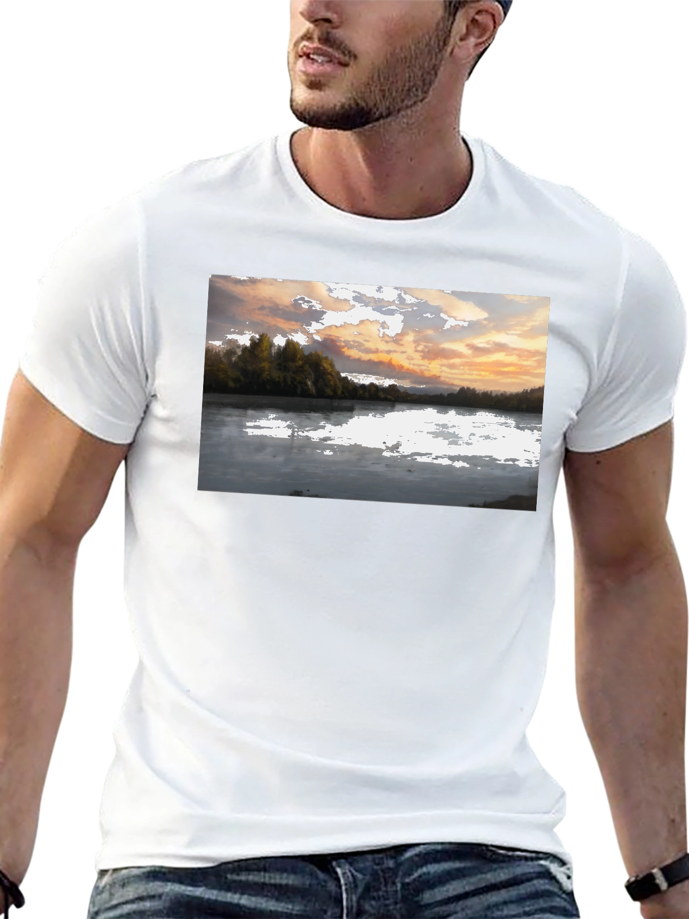 Scenic Lake View Graphic Tee - Black