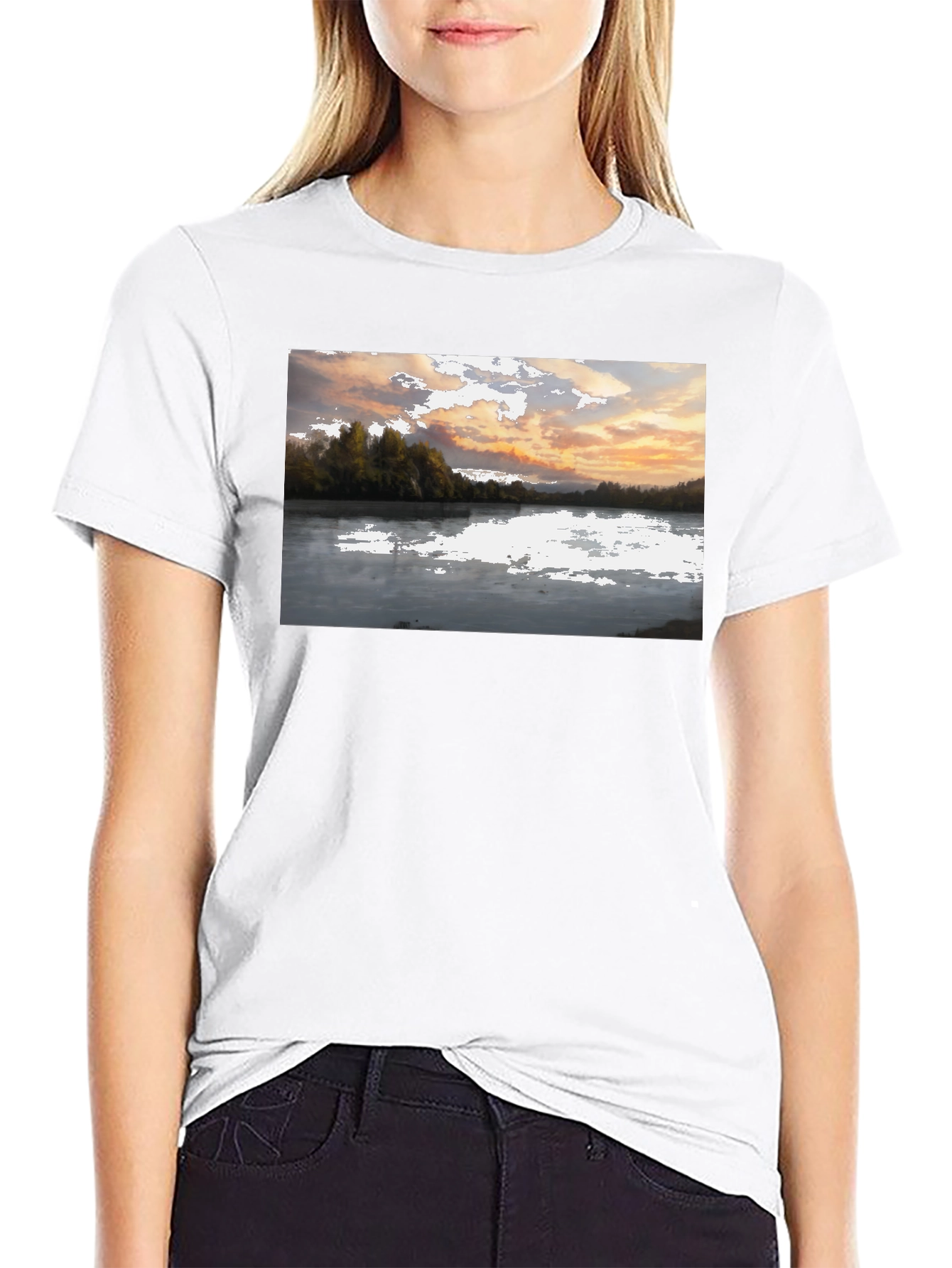 Scenic Lake View Graphic Tee - Black