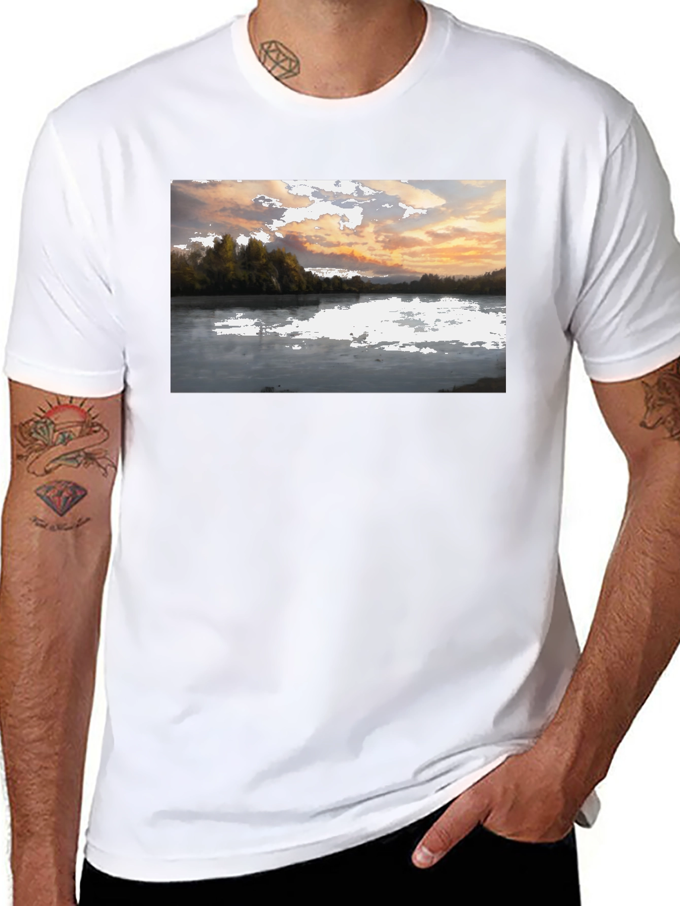 Scenic Lake View Graphic Tee - Black